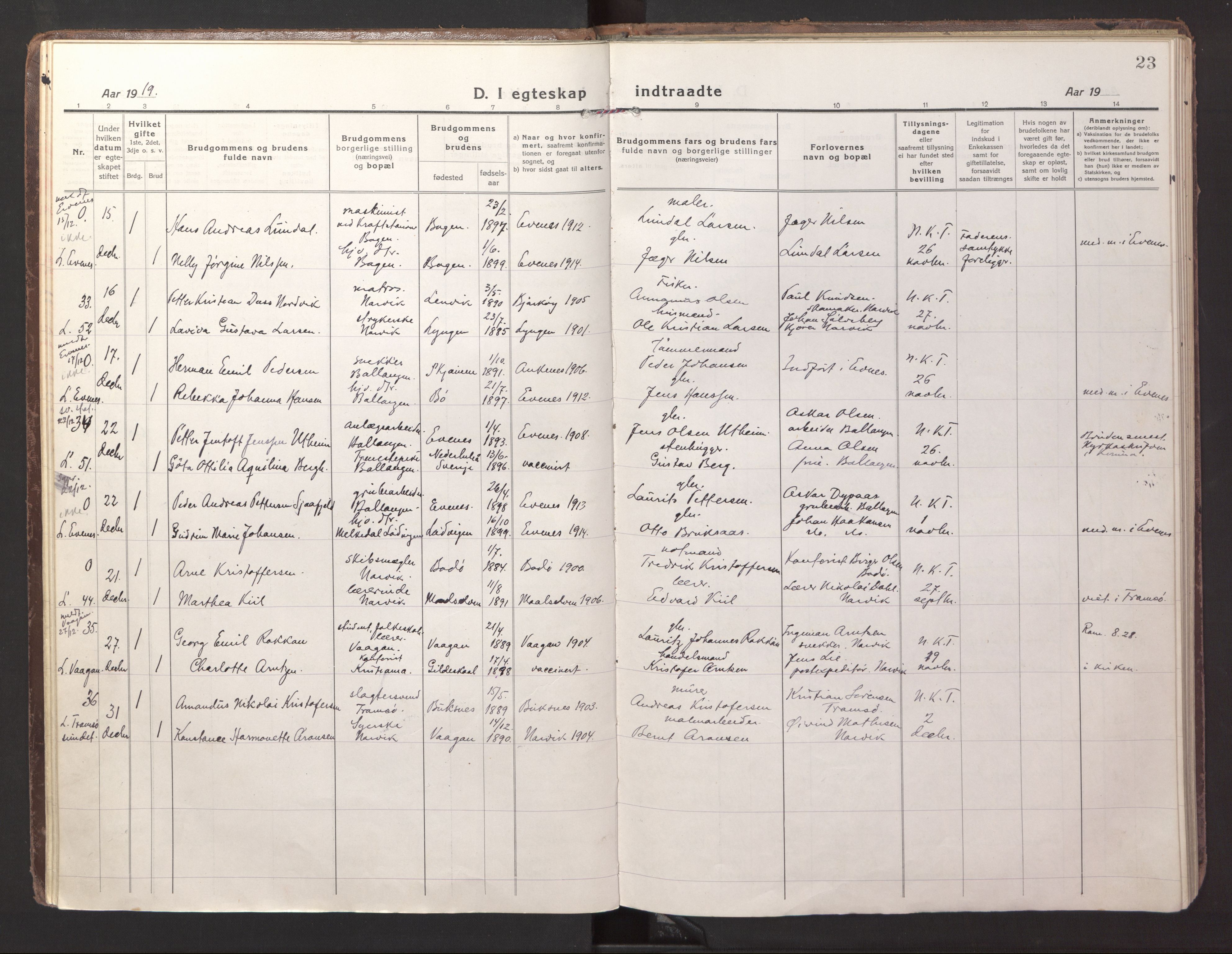 Ministerialprotokoller, klokkerbøker og fødselsregistre - Nordland, AV/SAT-A-1459/871/L1002: Ministerialbok nr. 871A18, 1917-1926, s. 23