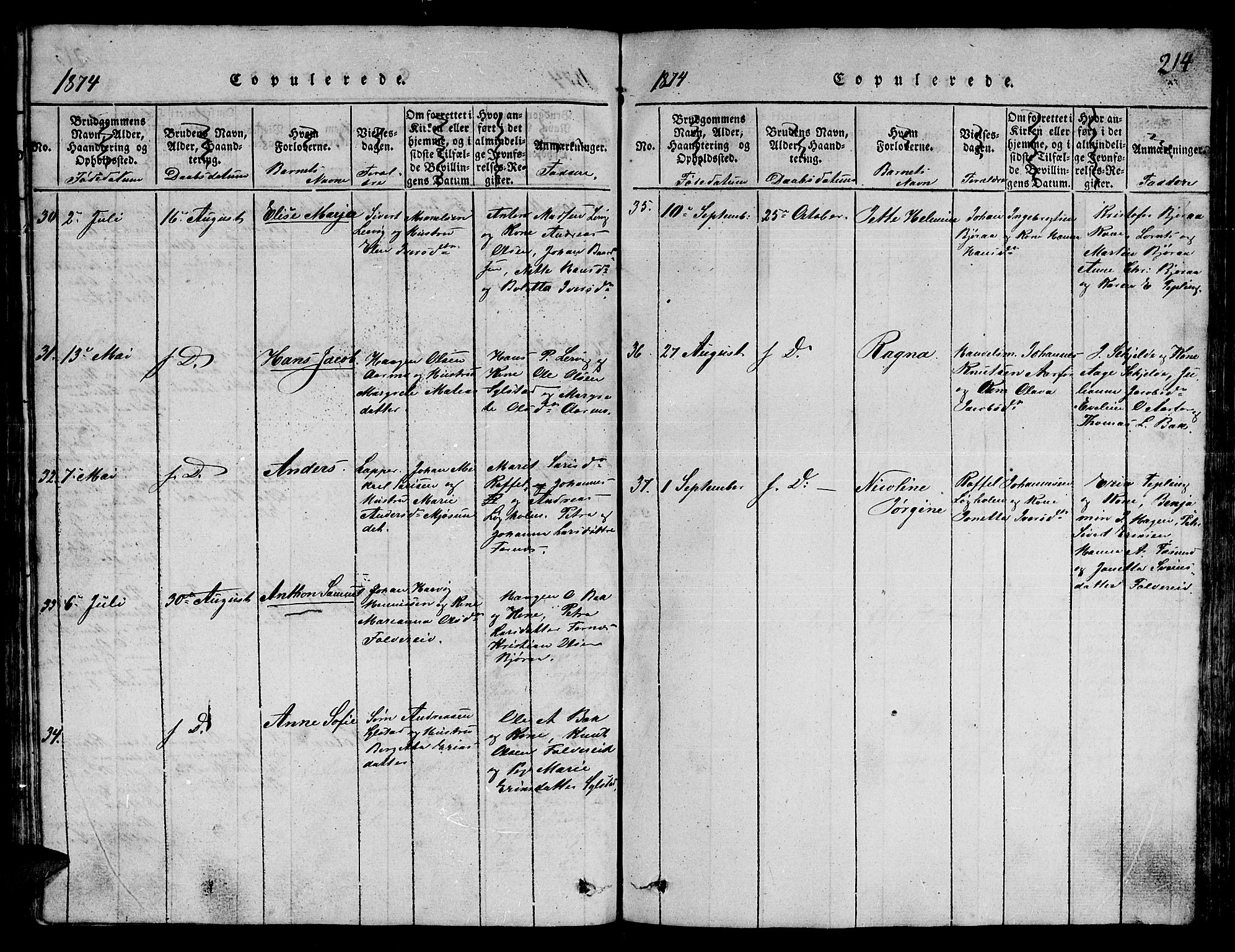 Ministerialprotokoller, klokkerbøker og fødselsregistre - Nord-Trøndelag, SAT/A-1458/780/L0648: Klokkerbok nr. 780C01 /3, 1815-1877, s. 214