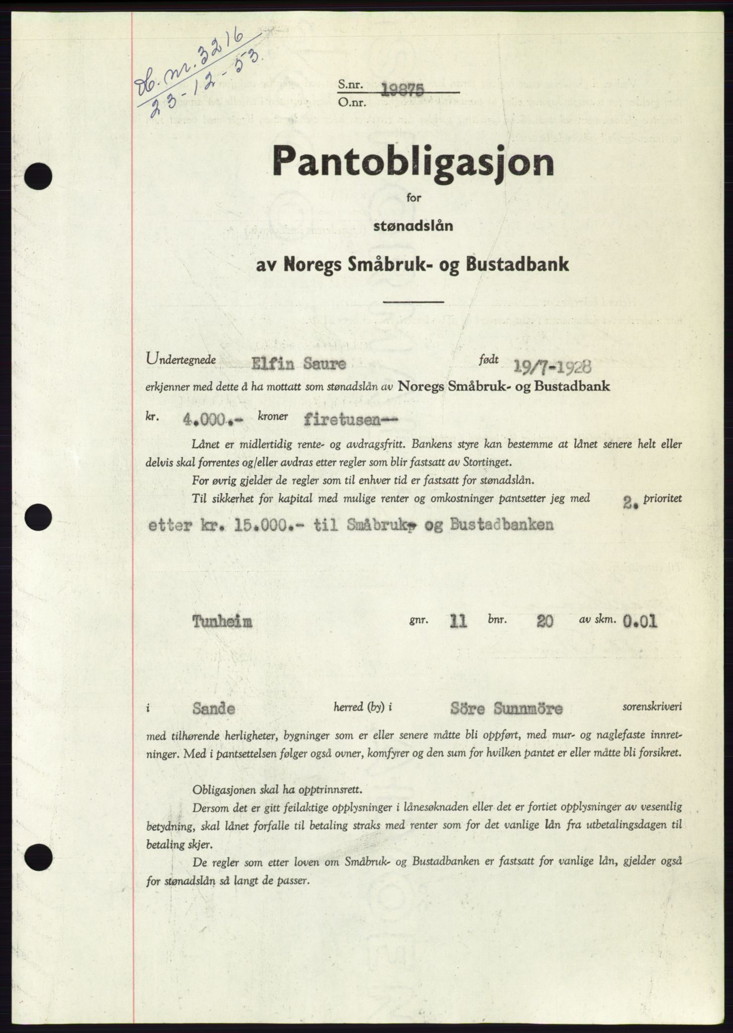 Søre Sunnmøre sorenskriveri, SAT/A-4122/1/2/2C/L0124: Pantebok nr. 12B, 1953-1954, Dagboknr: 3216/1953