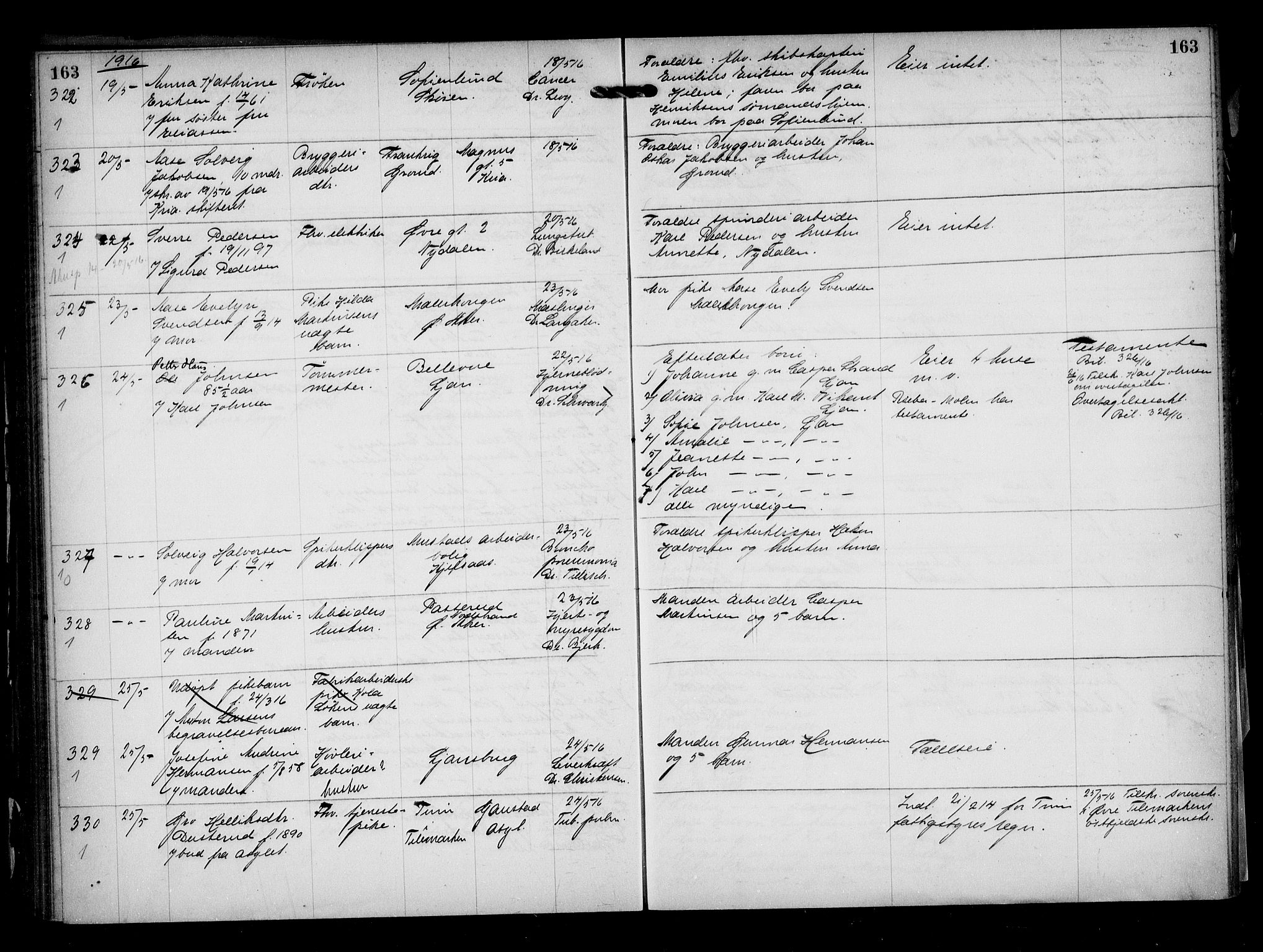 Aker kriminaldommer, skifte- og auksjonsforvalterembete, AV/SAO-A-10452/H/Hb/Hba/Hbaa/L0004: Dødsfallsprotokoll, 1914-1918, s. 163