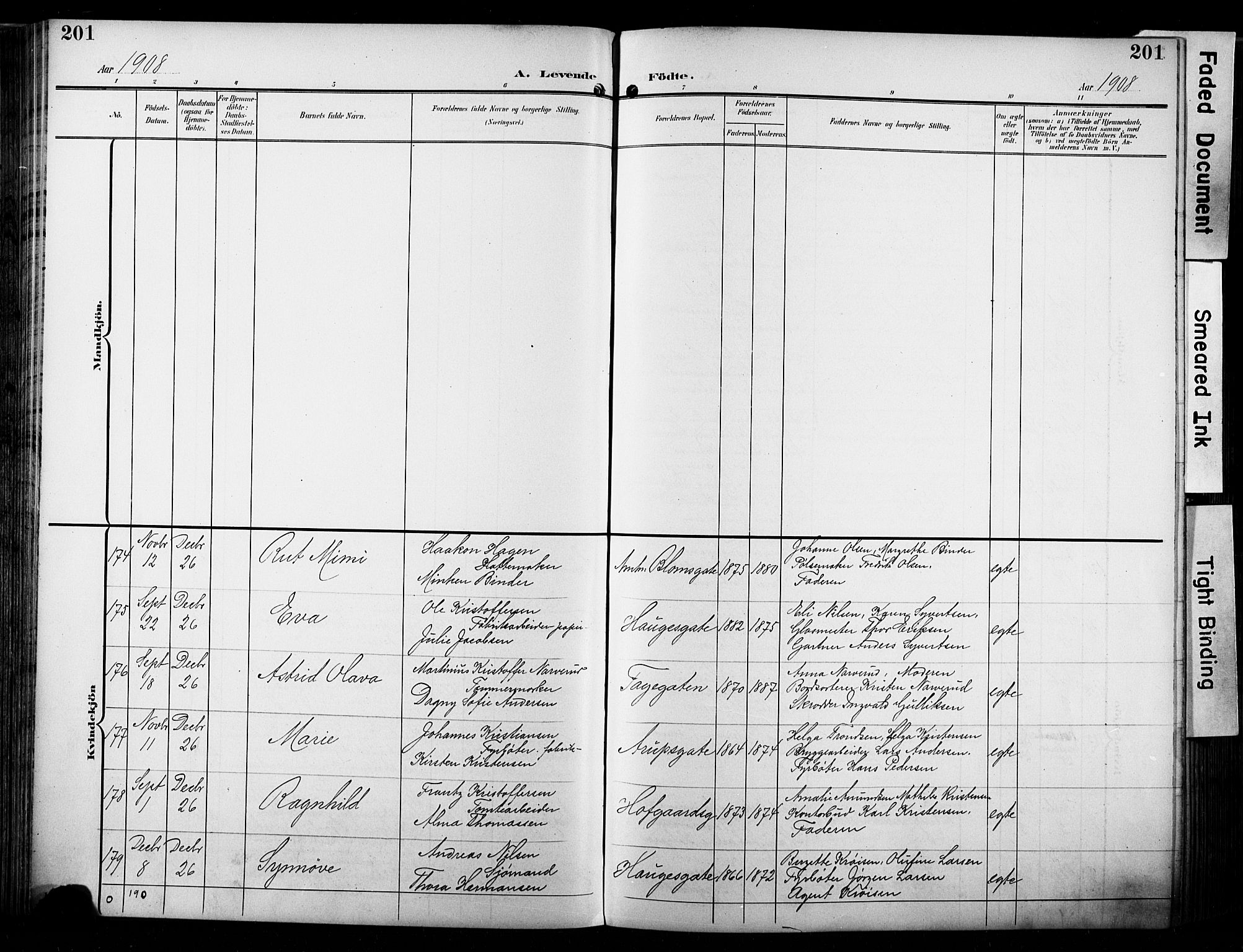 Bragernes kirkebøker, AV/SAKO-A-6/F/Fb/L0009: Ministerialbok nr. II 9, 1902-1911, s. 201