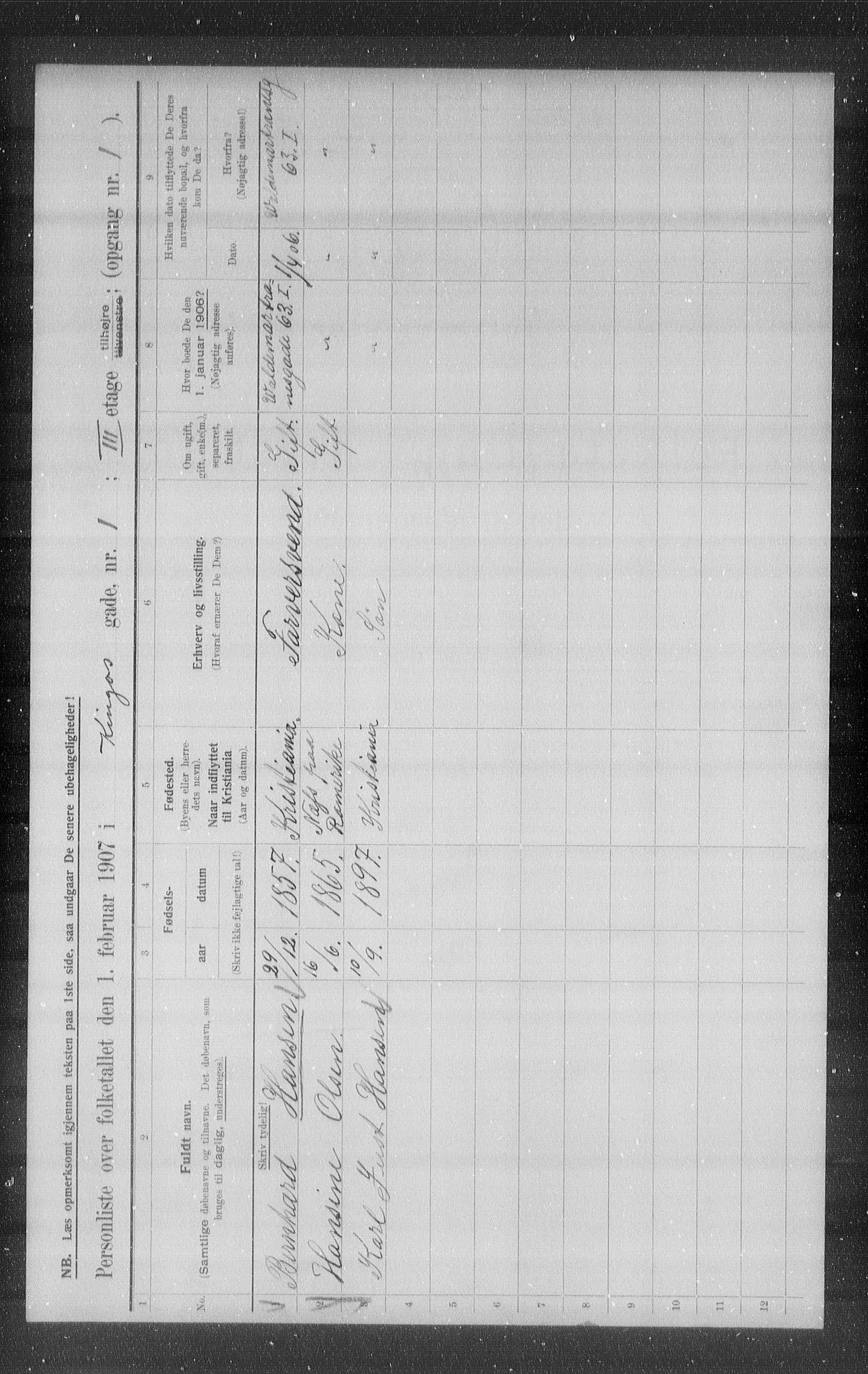 OBA, Kommunal folketelling 1.2.1907 for Kristiania kjøpstad, 1907, s. 25231