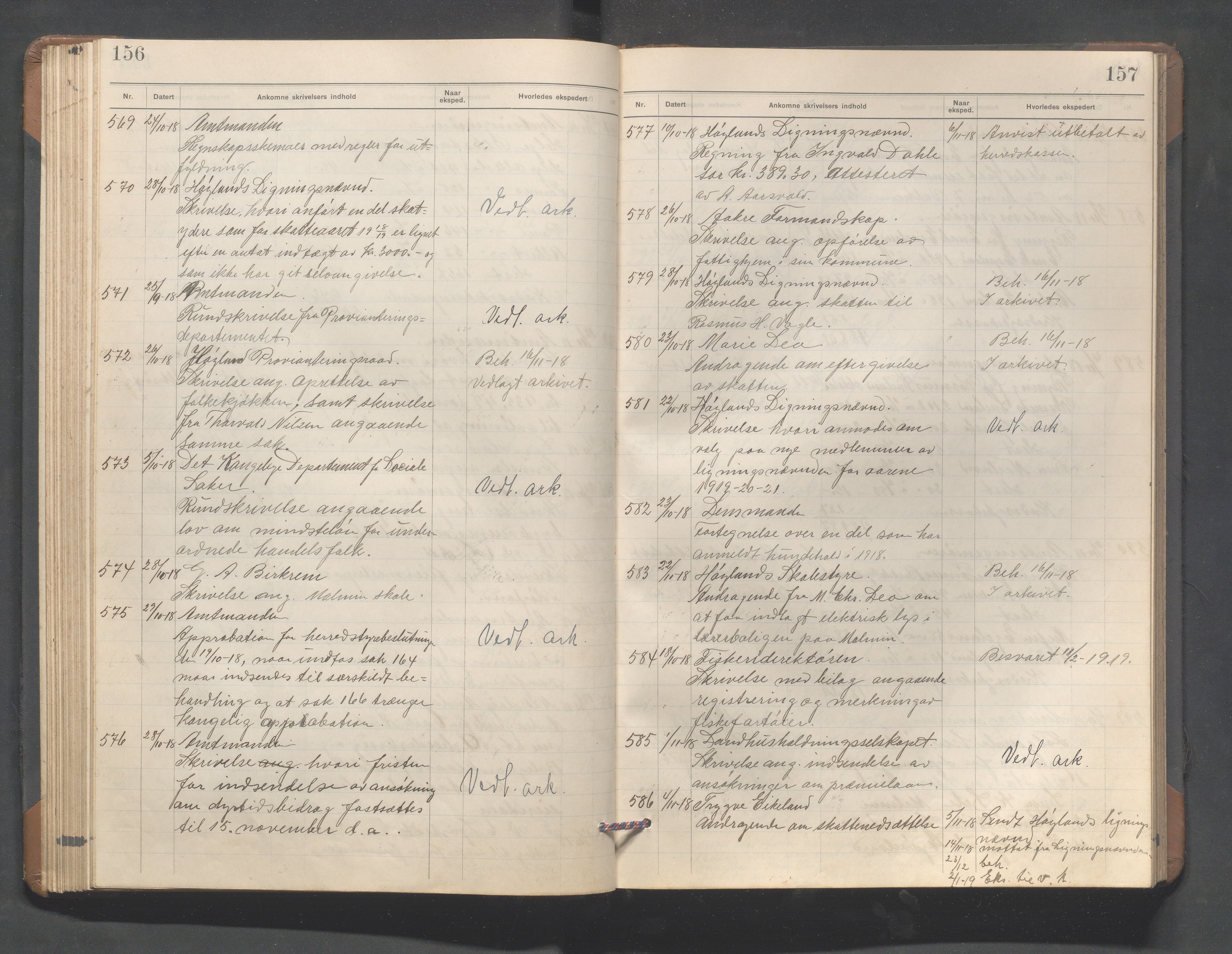 Høyland kommune - Formannskapet, IKAR/K-100046/C/L0004: Journal, 1917-1921, s. 156-157