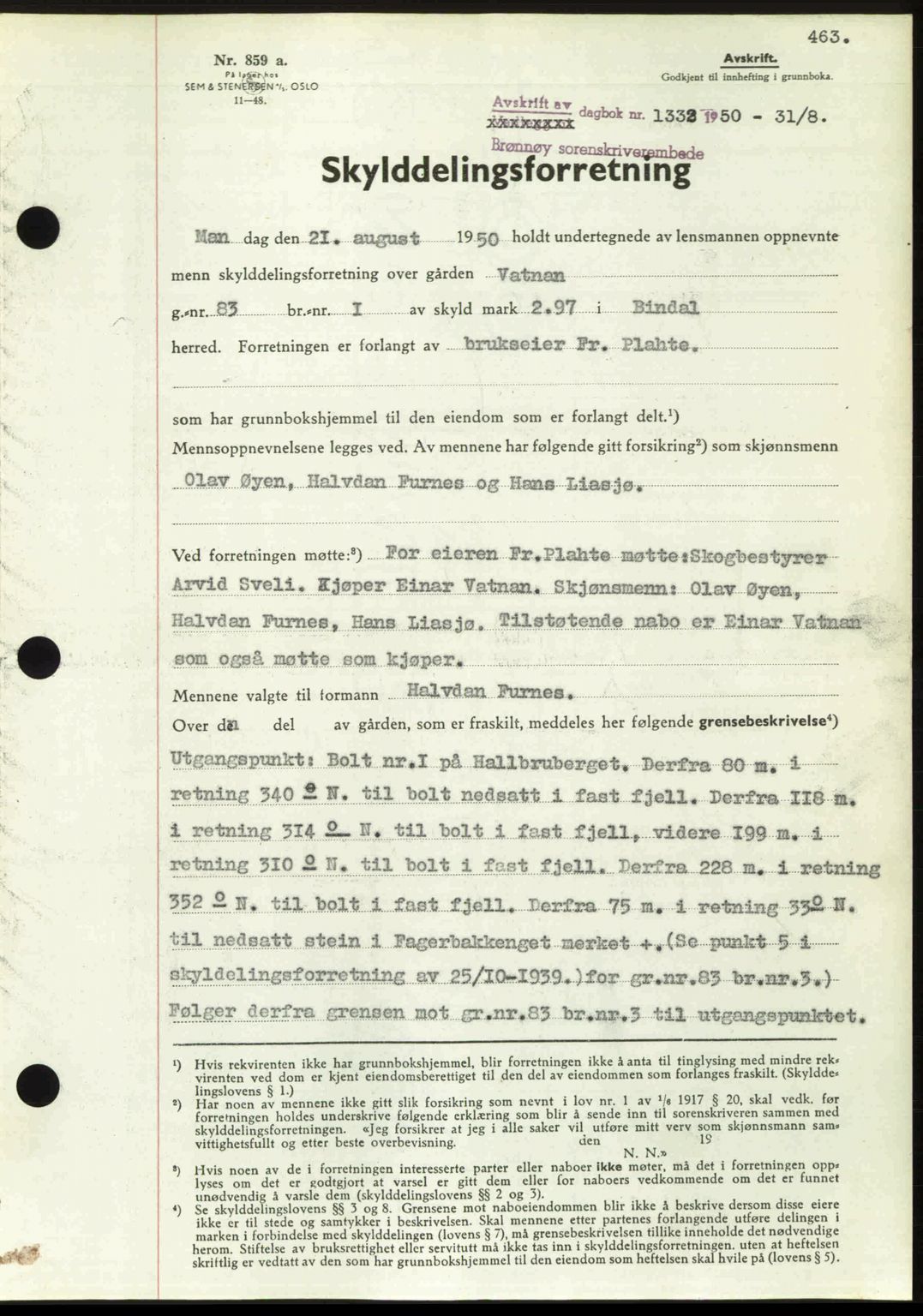 Brønnøy sorenskriveri, SAT/A-4170/1/2/2C: Pantebok nr. 36, 1950-1950, Dagboknr: 1332/1950