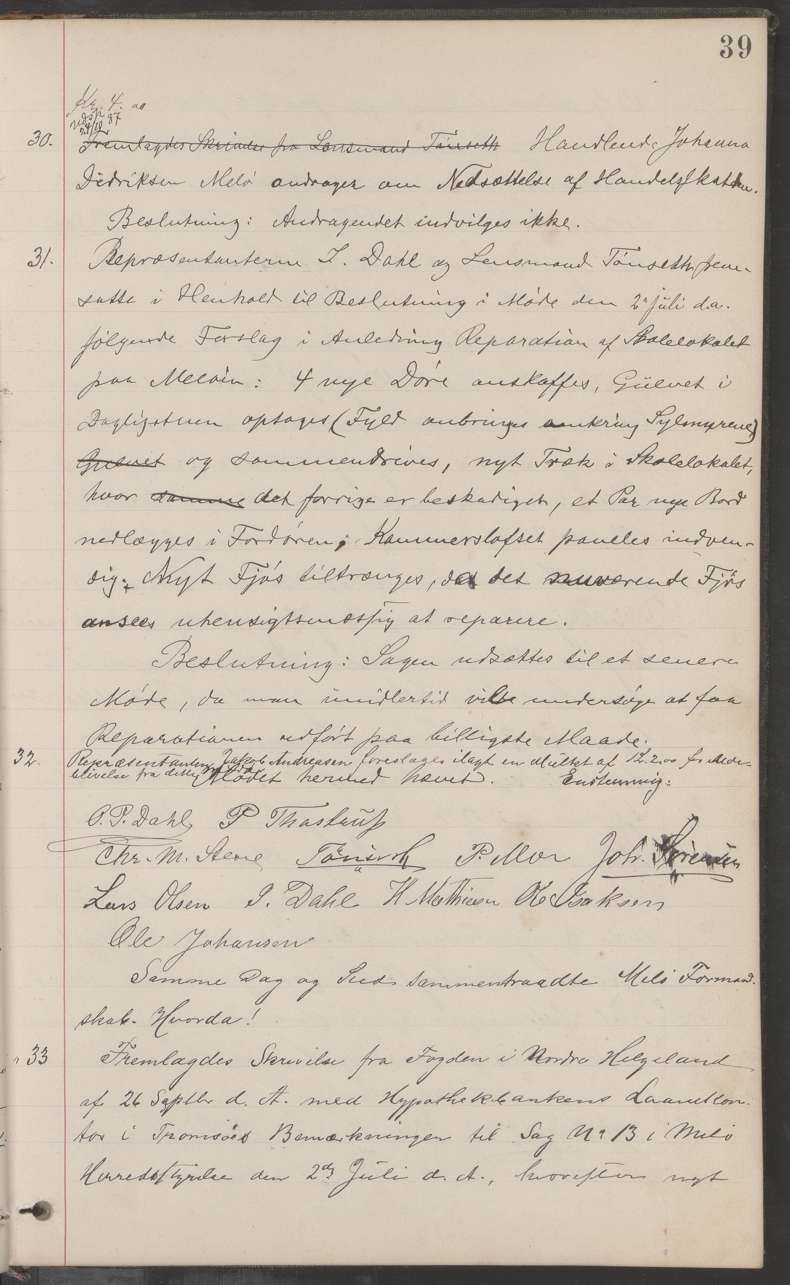 Meløy kommune. Formannskapet, AIN/K-18370.150/100/L0001: Forhandlingsprotokoll, 1884-1895