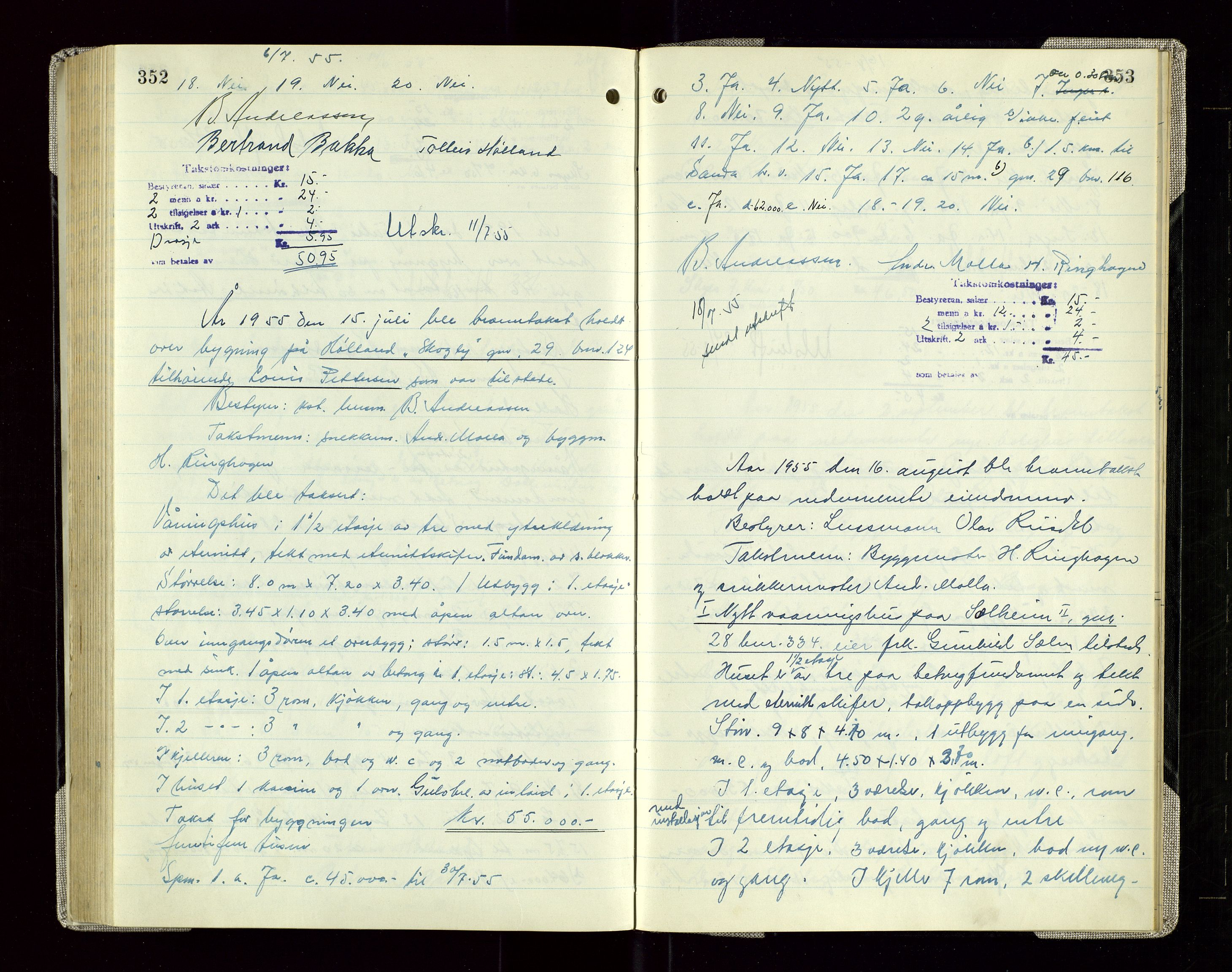 Sauda lensmannskontor, AV/SAST-A-100177/Goa/L0005: "Branntakstprotokoll for Sauda lensmannsdistrikt", 1946-1955, s. 352-353