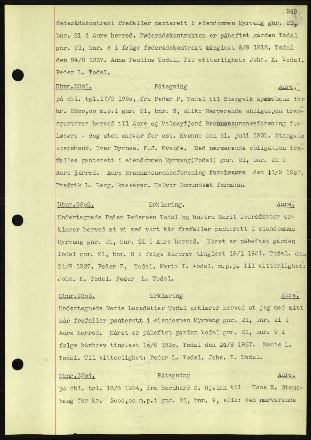 Nordmøre sorenskriveri, SAT/A-4132/1/2/2Ca: Pantebok nr. C80, 1936-1939, Dagboknr: 2301/1937