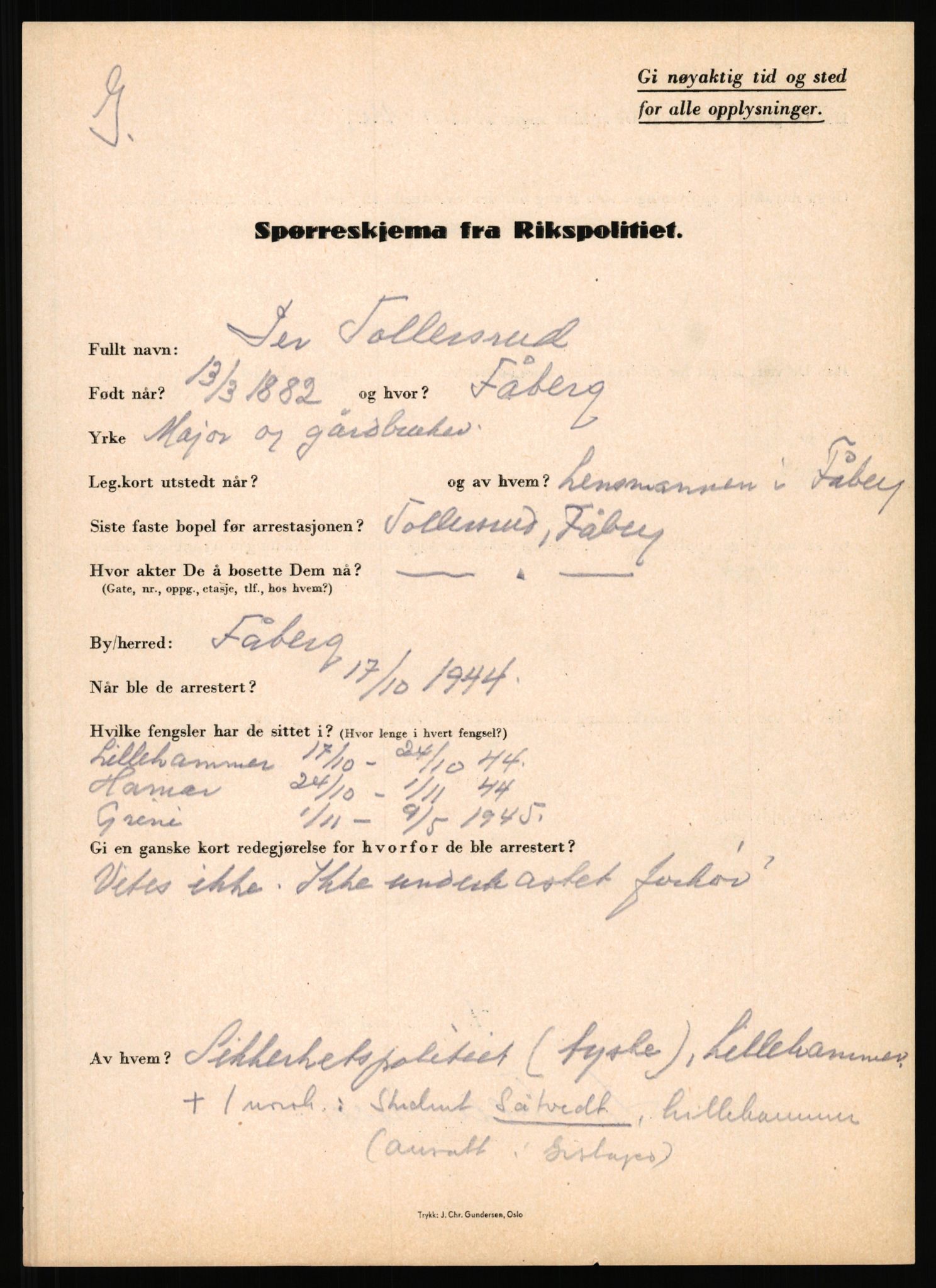 Rikspolitisjefen, AV/RA-S-1560/L/L0017: Tidemann, Hermann G. - Veum, Tjostolv, 1940-1945, s. 107