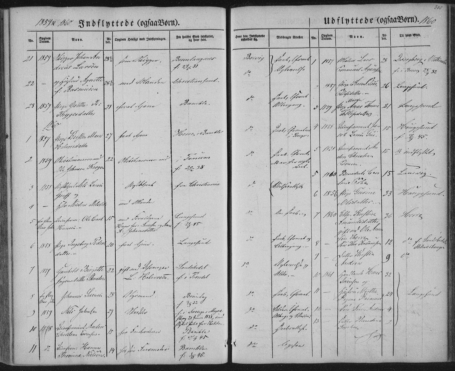 Brevik kirkebøker, AV/SAKO-A-255/F/Fa/L0005: Ministerialbok nr. 5, 1847-1865, s. 305