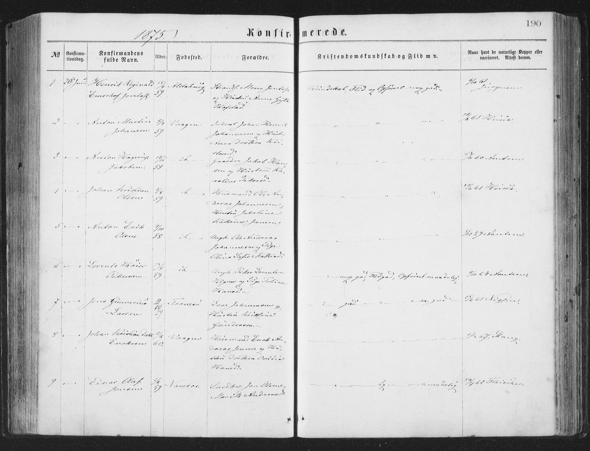 Ministerialprotokoller, klokkerbøker og fødselsregistre - Nordland, SAT/A-1459/874/L1057: Ministerialbok nr. 874A01, 1866-1877, s. 190