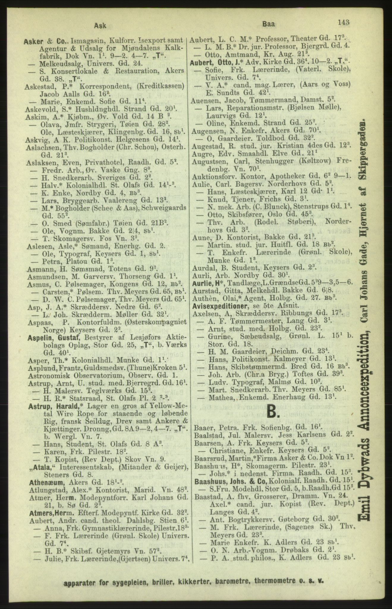 Kristiania/Oslo adressebok, PUBL/-, 1886, s. 143