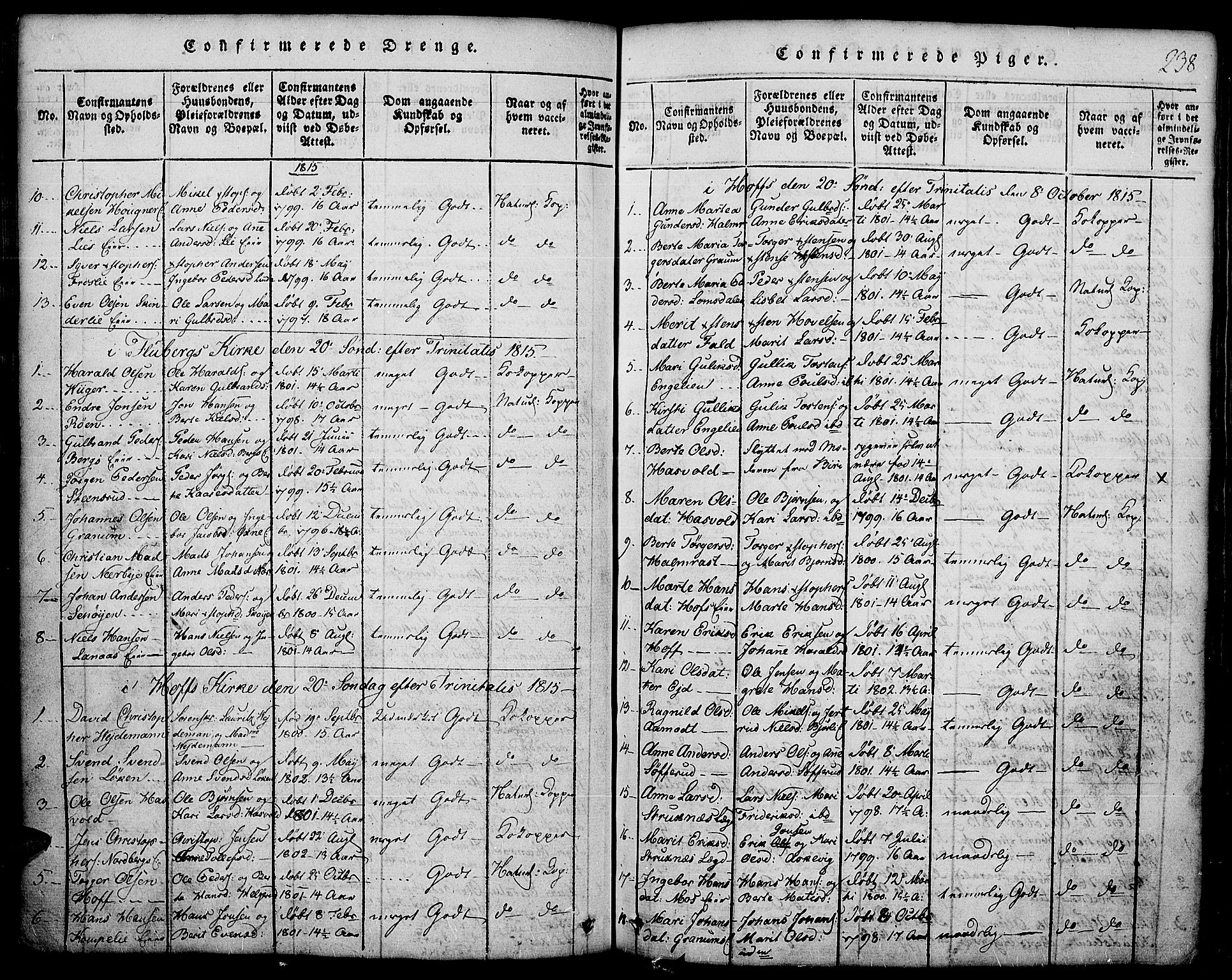 Land prestekontor, AV/SAH-PREST-120/H/Ha/Hab/L0001: Klokkerbok nr. 1, 1814-1833, s. 238