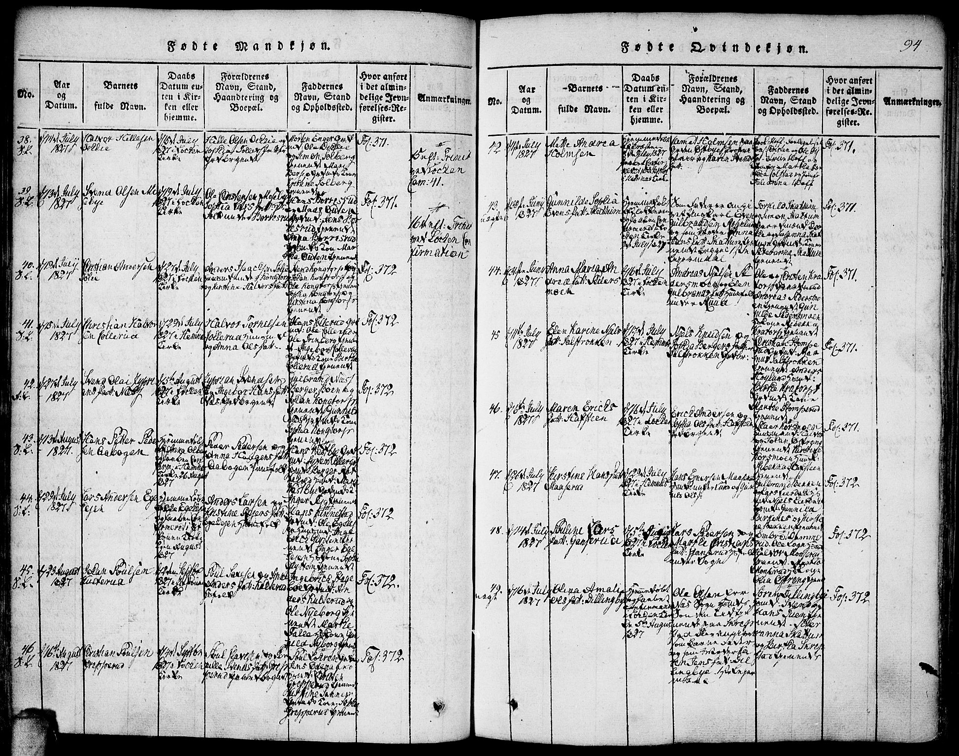 Høland prestekontor Kirkebøker, SAO/A-10346a/F/Fa/L0007: Ministerialbok nr. I 7, 1814-1827, s. 94
