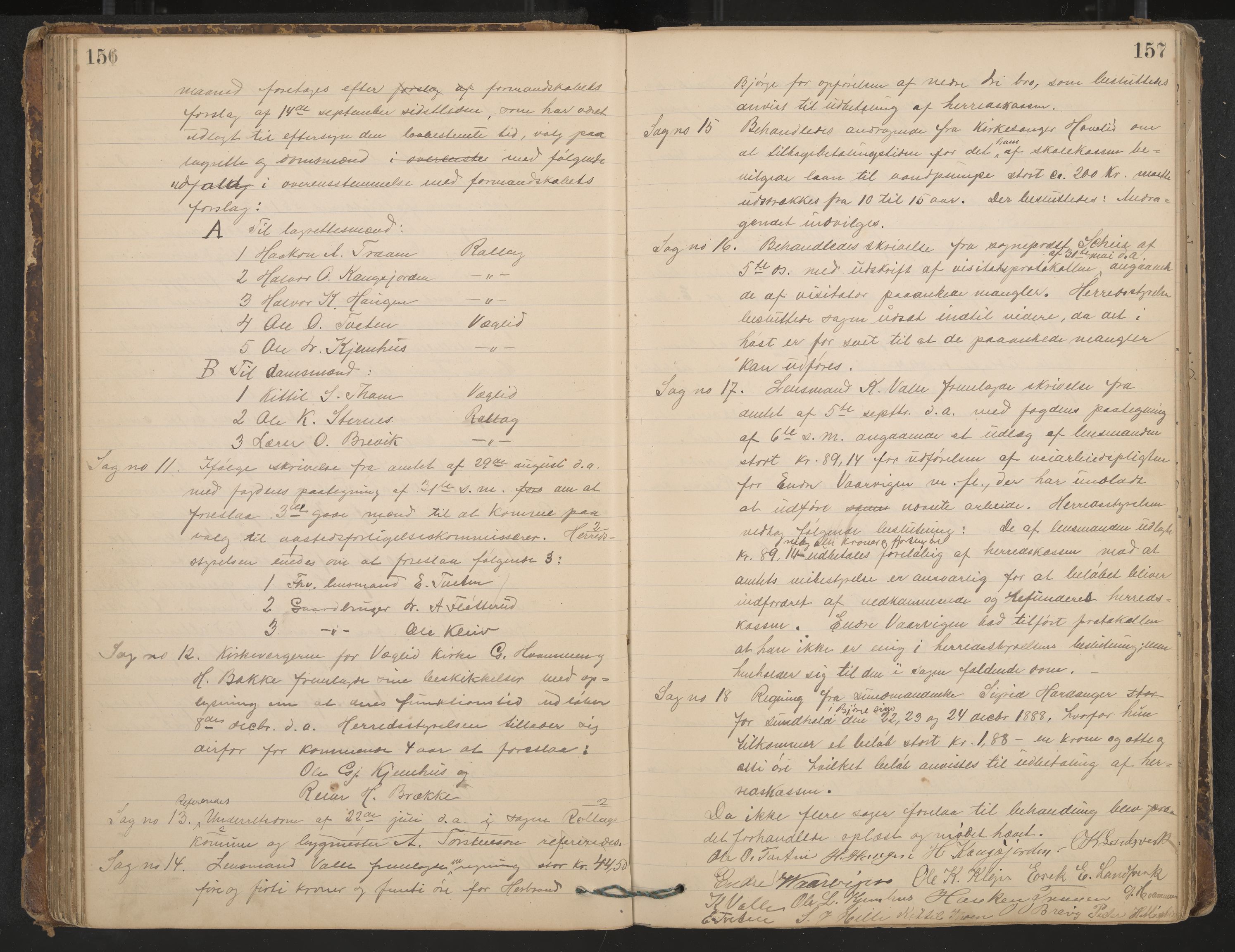 Rollag formannskap og sentraladministrasjon, IKAK/0632021-2/A/Aa/L0003: Møtebok, 1884-1897, s. 156-157