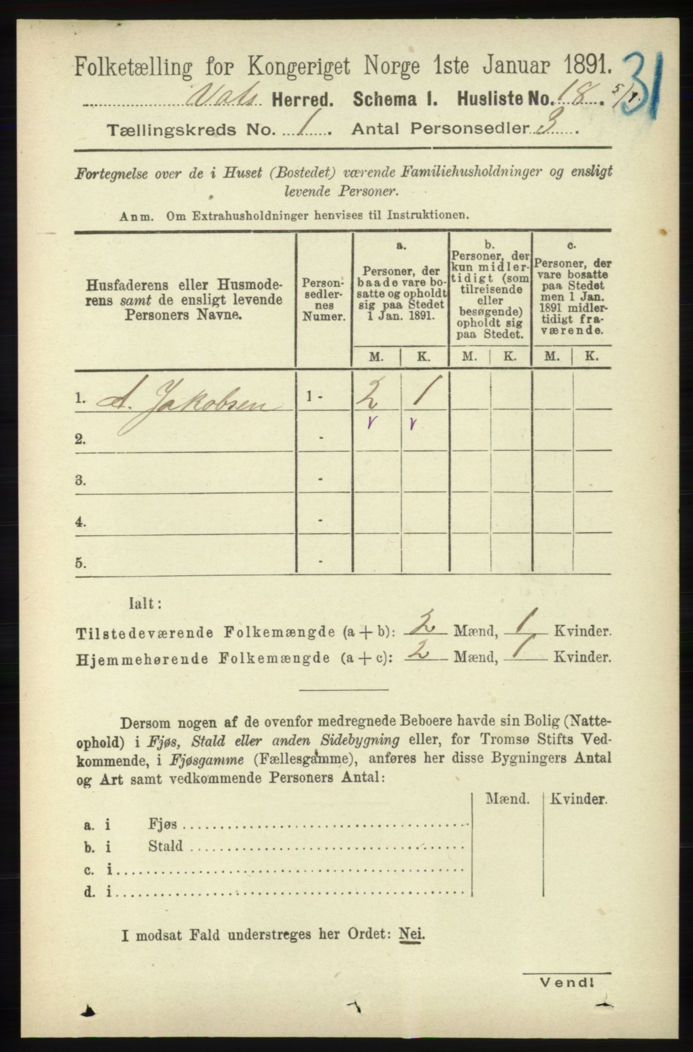 RA, Folketelling 1891 for 1155 Vats herred, 1891, s. 40