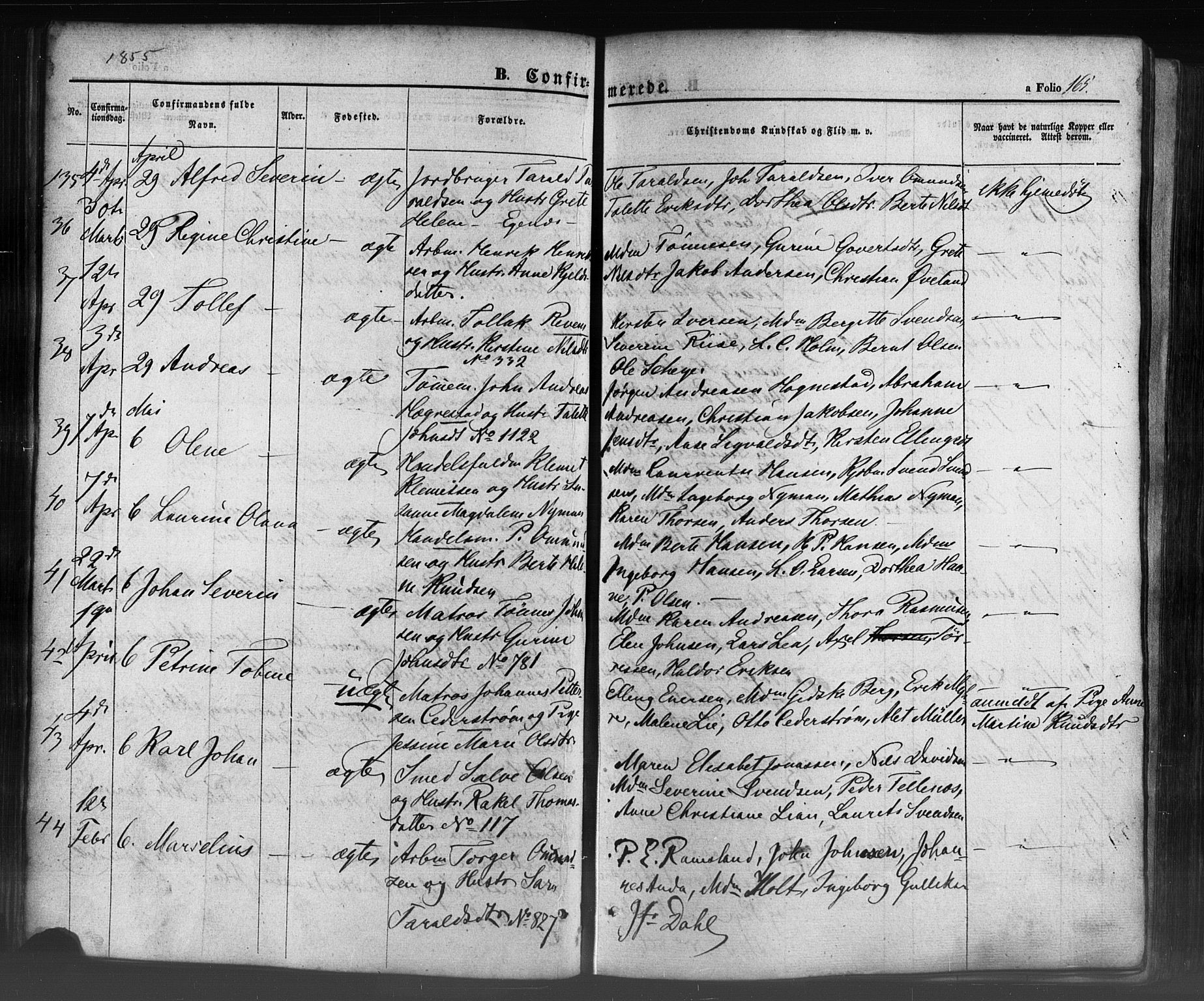 Domkirken sokneprestkontor, AV/SAST-A-101812/001/30/30BB/L0009: Klokkerbok nr. B 9, 1850-1858, s. 165