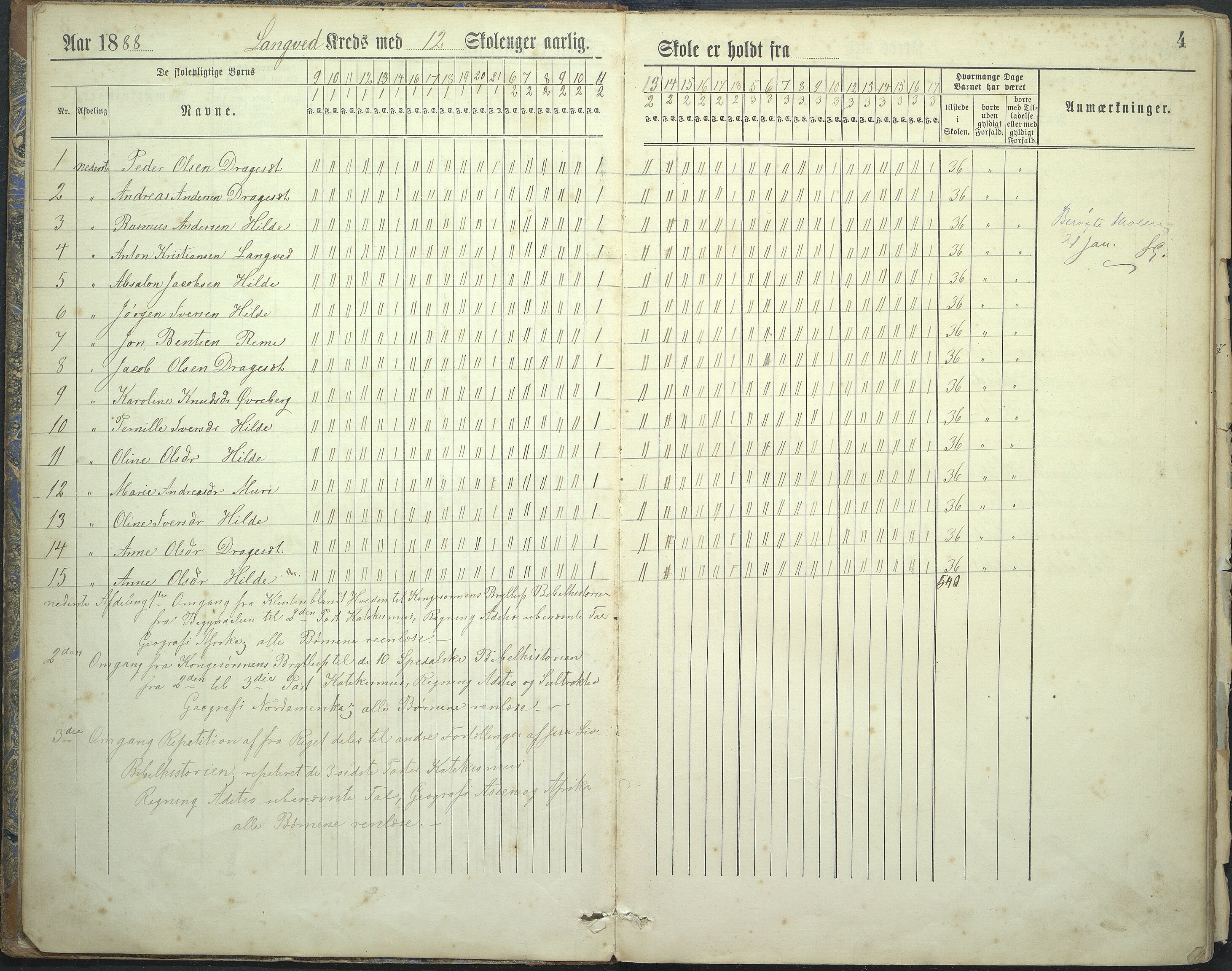 Innvik kommune. Lyslo skulekrins, VLFK/K-14470.520.18/543/L0002: dagbok for Langved skulekrins, Lyslo skulekrins, Innvik skule og Aarholen skule, 1888-1901