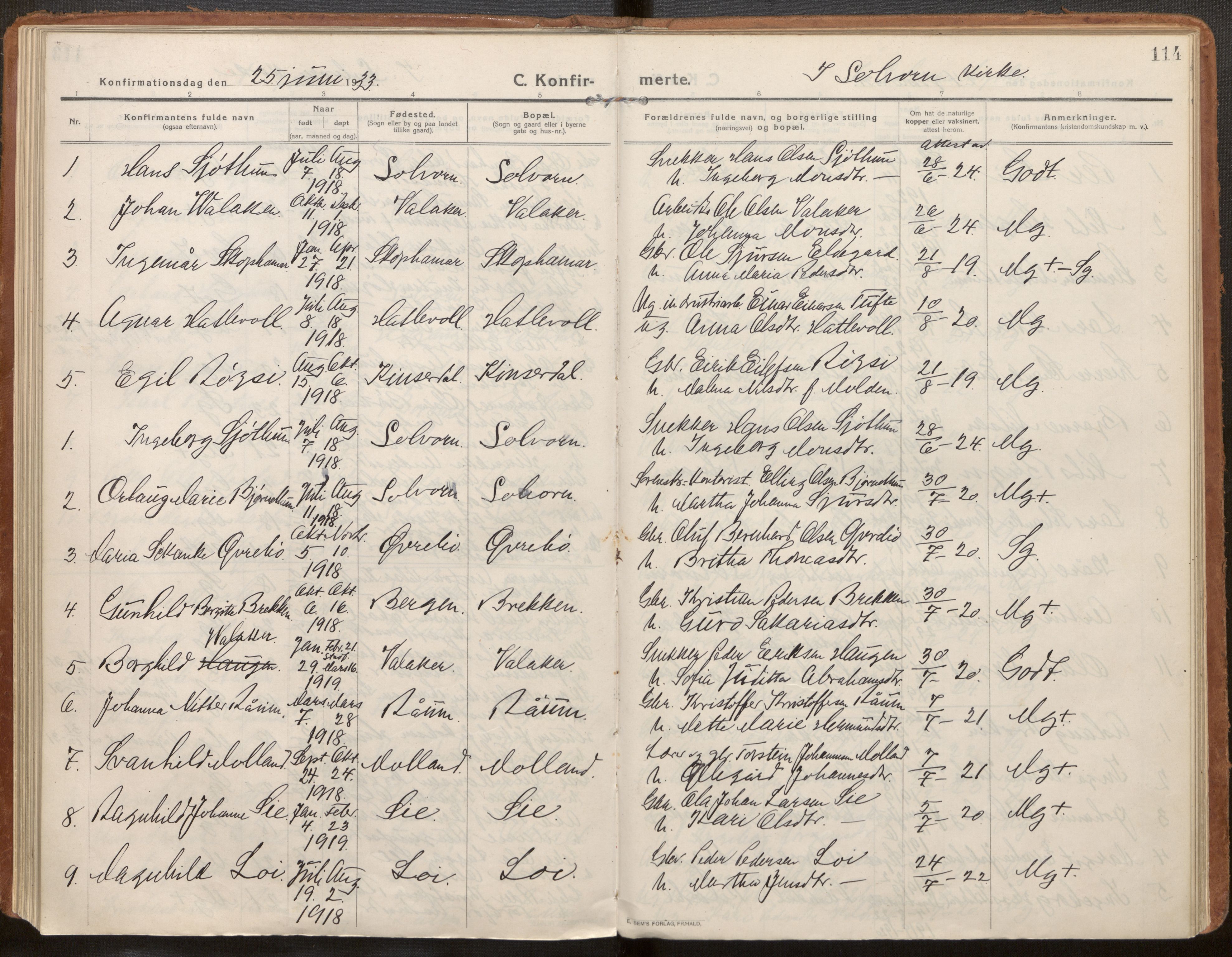 Hafslo sokneprestembete, AV/SAB-A-80301/H/Haa/Haac/L0002: Ministerialbok nr. C 2, 1914-1955, s. 114