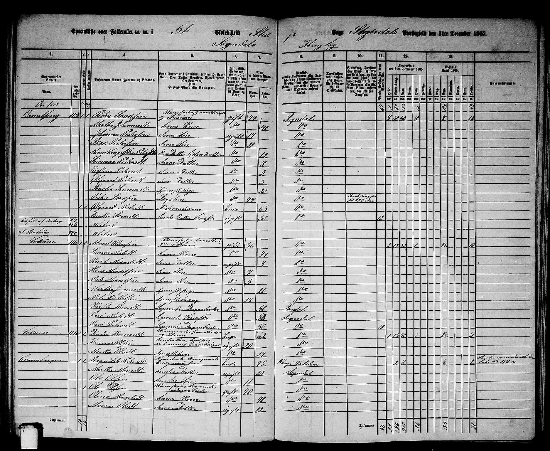 RA, Folketelling 1865 for 1420P Sogndal prestegjeld, 1865, s. 93