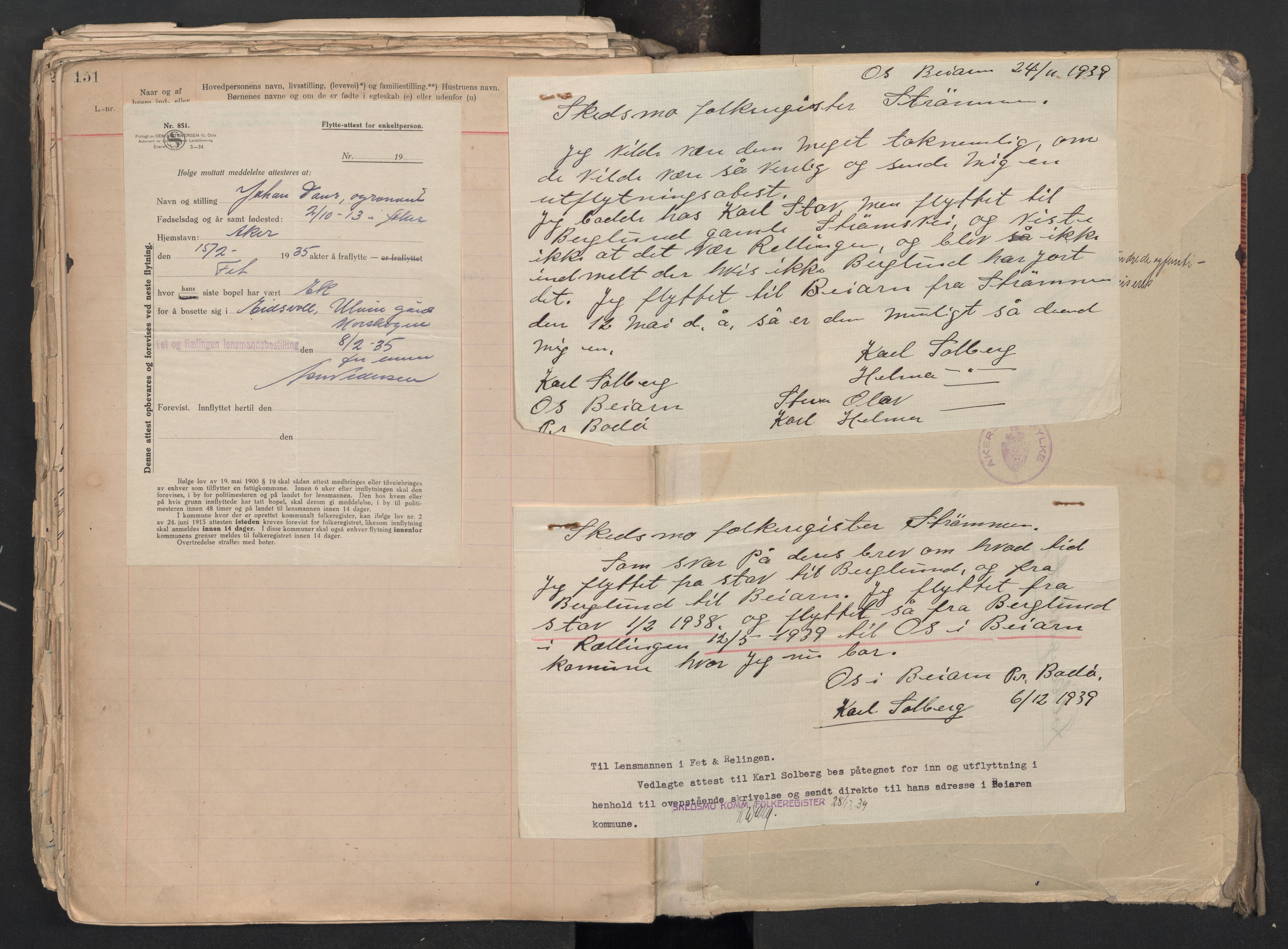 Fet folkeregister, AV/SAO-A-10508/K/L0004: Inn og utflyttede, 1922-1935
