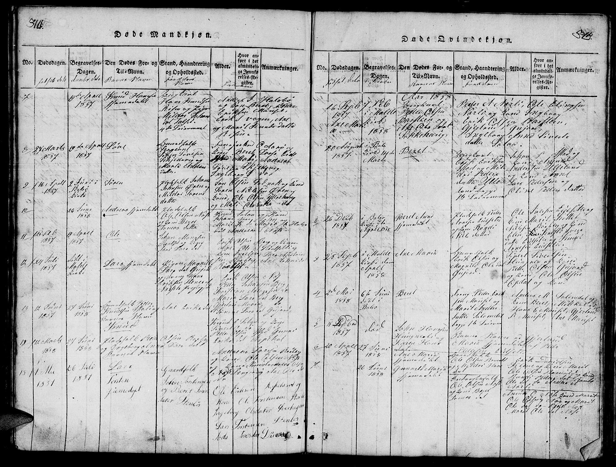 Ministerialprotokoller, klokkerbøker og fødselsregistre - Møre og Romsdal, SAT/A-1454/557/L0683: Klokkerbok nr. 557C01, 1818-1862, s. 314-315