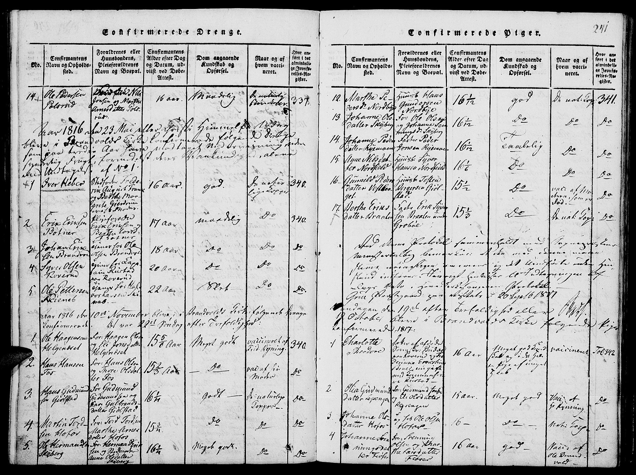 Grue prestekontor, SAH/PREST-036/H/Ha/Hab/L0001: Klokkerbok nr. 1, 1814-1841, s. 241