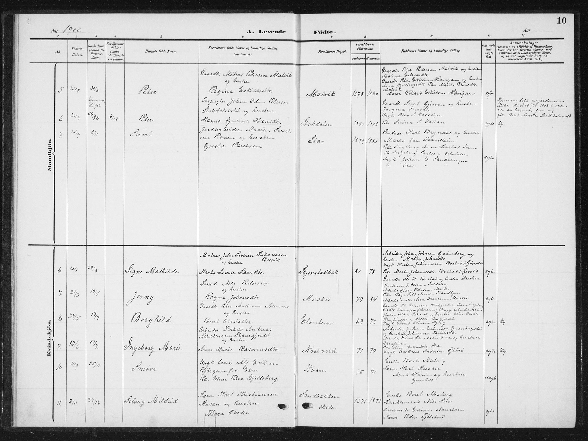 Ministerialprotokoller, klokkerbøker og fødselsregistre - Sør-Trøndelag, AV/SAT-A-1456/616/L0424: Klokkerbok nr. 616C07, 1904-1940, s. 10