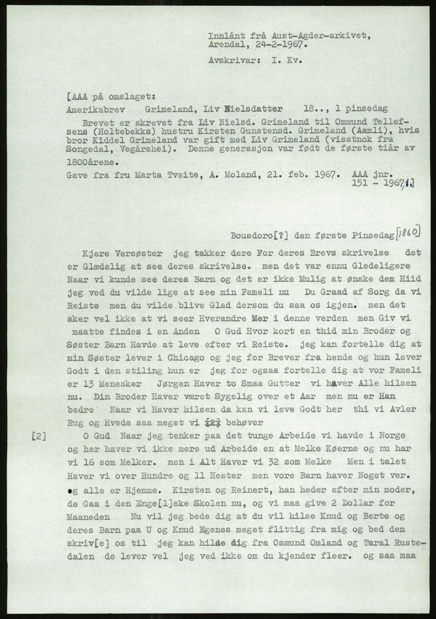 Samlinger til kildeutgivelse, Amerikabrevene, RA/EA-4057/F/L0026: Innlån fra Aust-Agder: Aust-Agder-Arkivet - Erickson, 1838-1914, s. 457