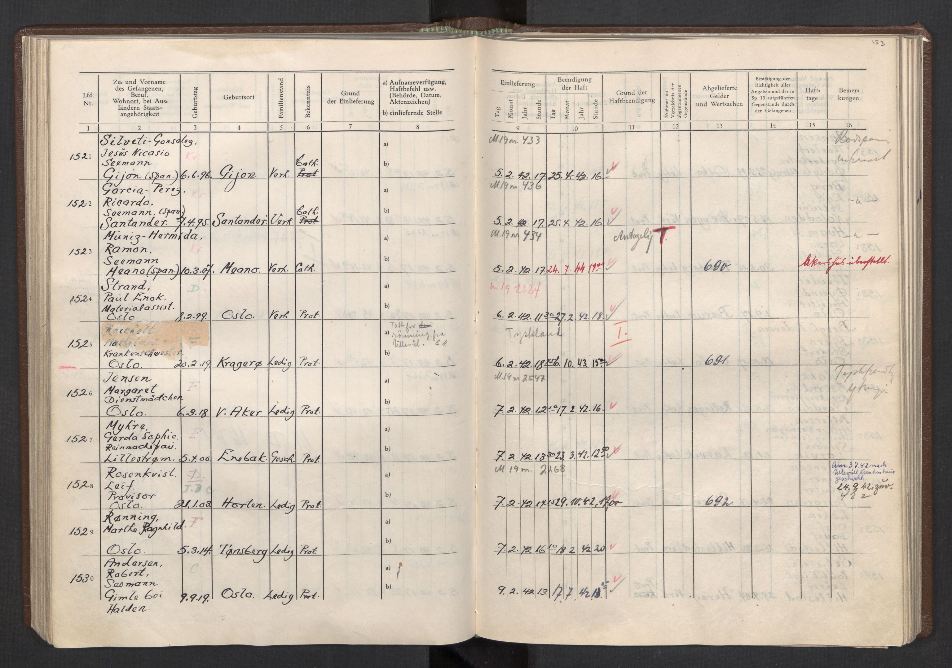 Befehlshaber der Sicherheitspolizei und des SD, RA/RAFA-5969/F/Fa/Faa/L0002: Fangeprotokoll. - Gefangenen-Buch B. Fangenr. 11-2600, 1941-1942