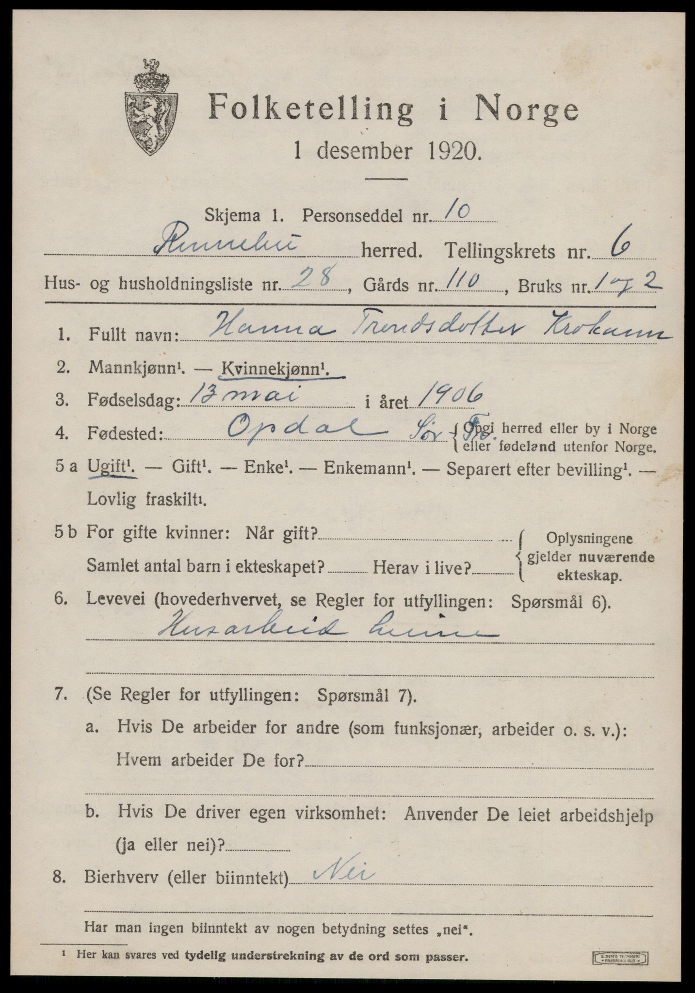 SAT, Folketelling 1920 for 1635 Rennebu herred, 1920, s. 4770