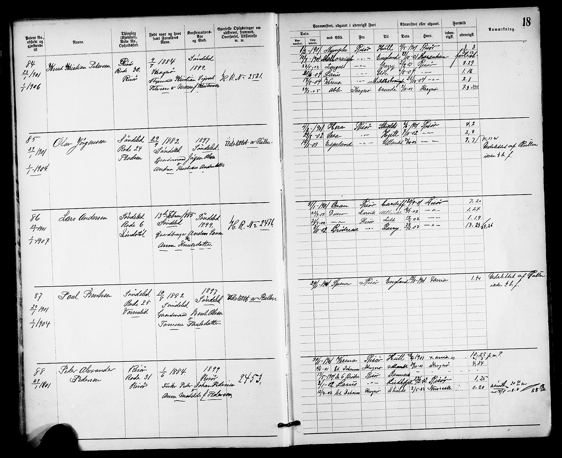 Risør mønstringskrets, SAK/2031-0010/F/Fa/L0004: Annotasjonsrulle nr 1914-1915 og nr 1-477, T-8, 1899-1911, s. 20