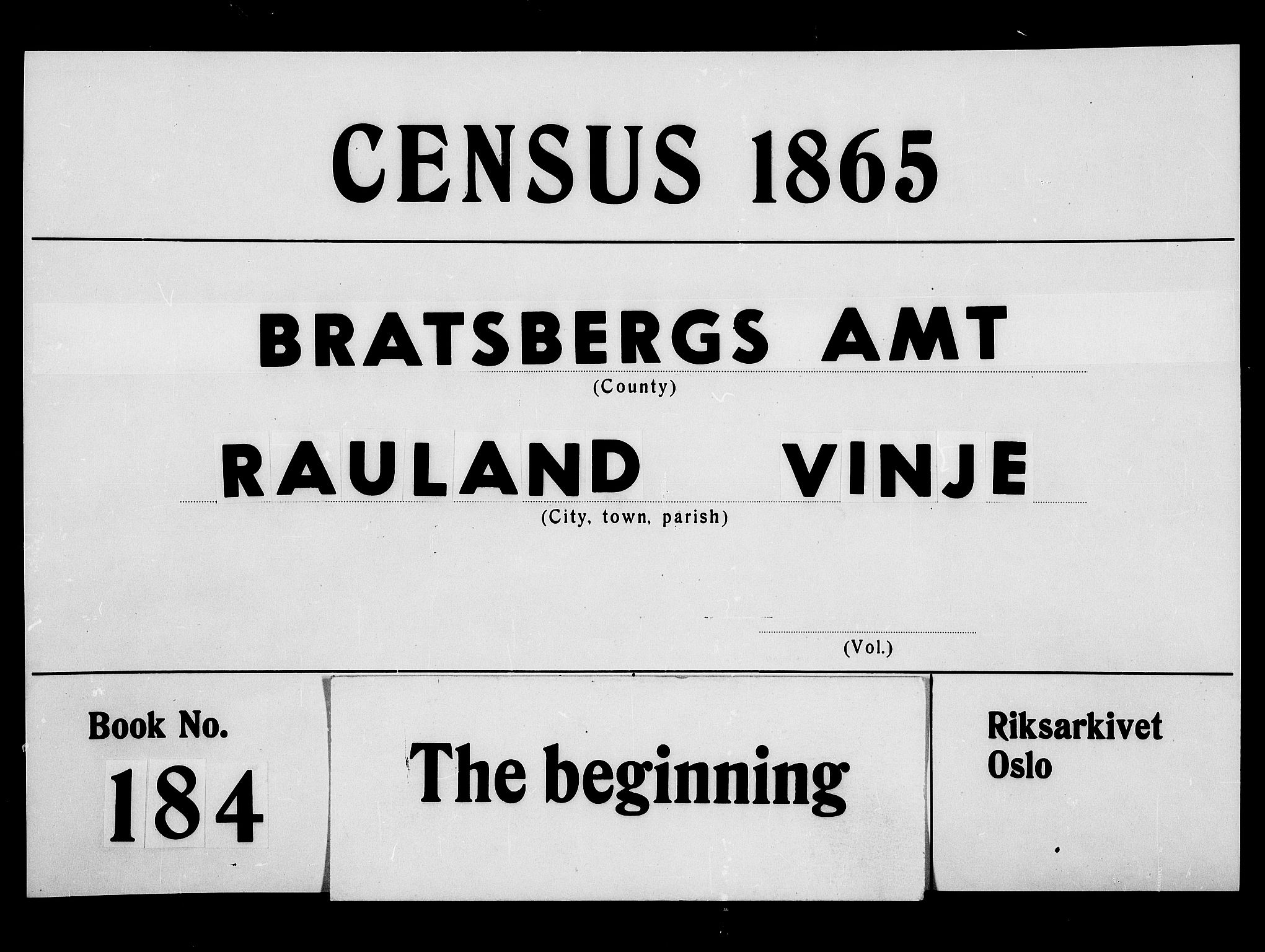 RA, Folketelling 1865 for 0835P Rauland prestegjeld, 1865, s. 1
