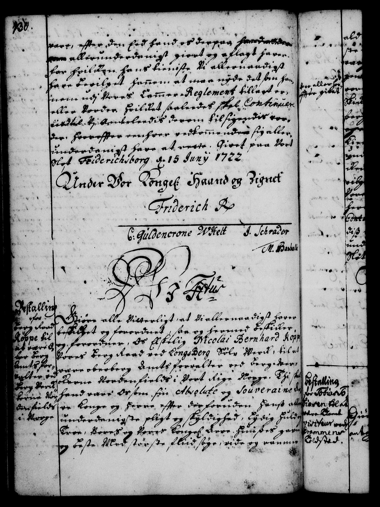 Rentekammeret, Kammerkanselliet, RA/EA-3111/G/Gg/Gge/L0001: Norsk bestallingsprotokoll med register (merket RK 53.25), 1720-1730, s. 130