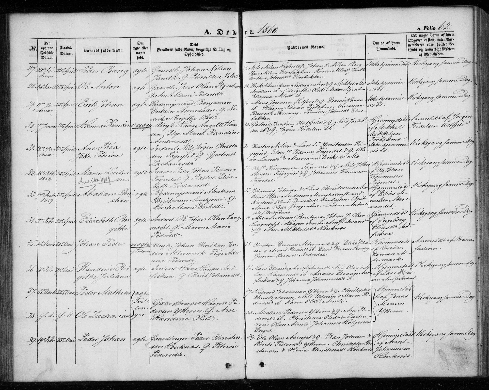 Ministerialprotokoller, klokkerbøker og fødselsregistre - Nordland, AV/SAT-A-1459/827/L0392: Ministerialbok nr. 827A04, 1853-1866, s. 62