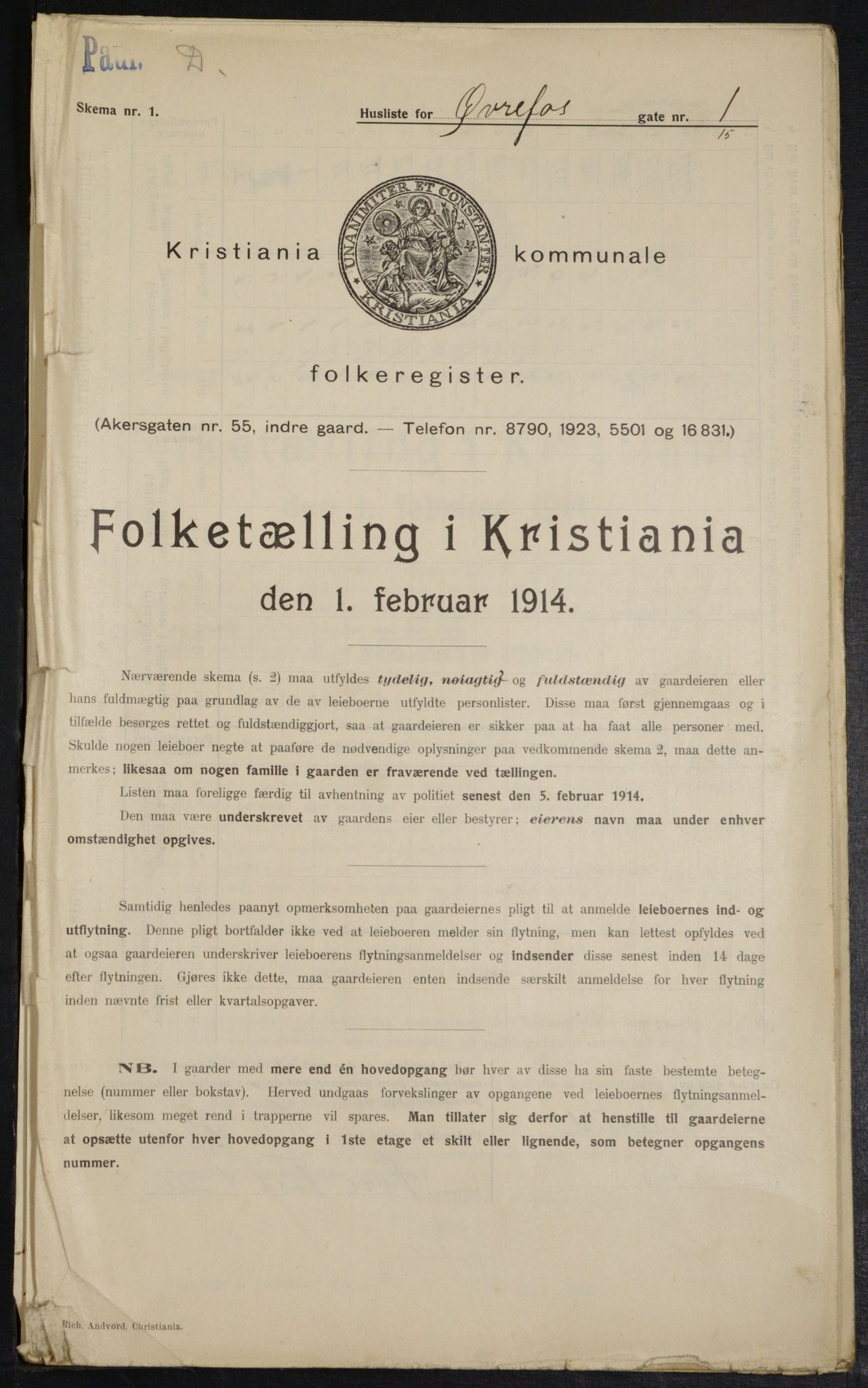 OBA, Kommunal folketelling 1.2.1914 for Kristiania, 1914, s. 130508