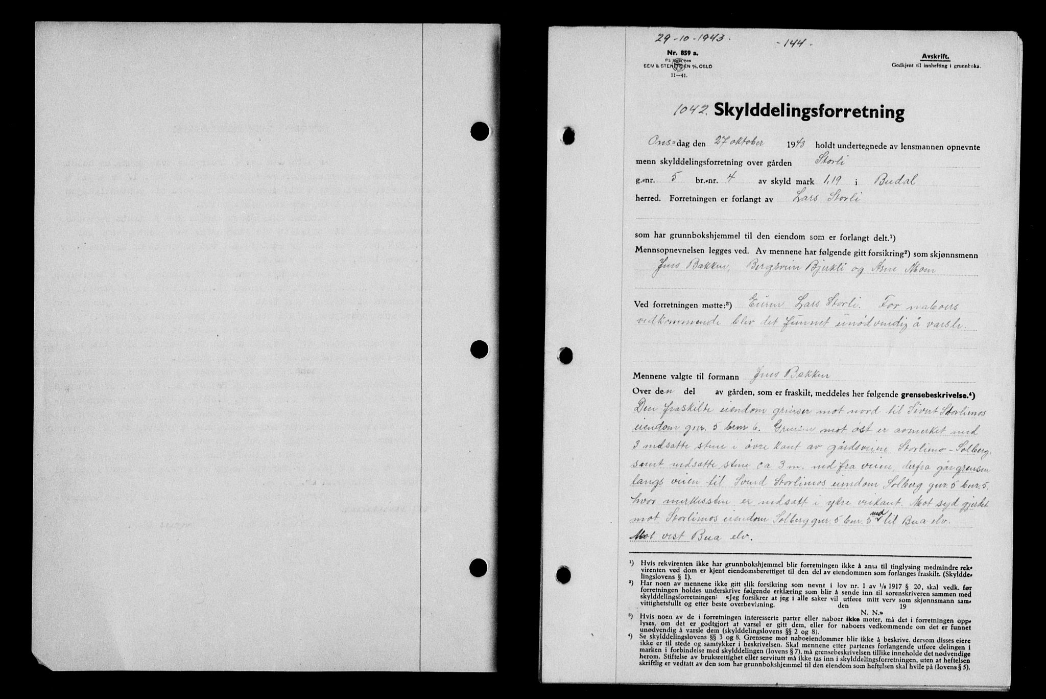 Gauldal sorenskriveri, SAT/A-0014/1/2/2C/L0057: Pantebok nr. 62, 1943-1944, Dagboknr: 1042/1943