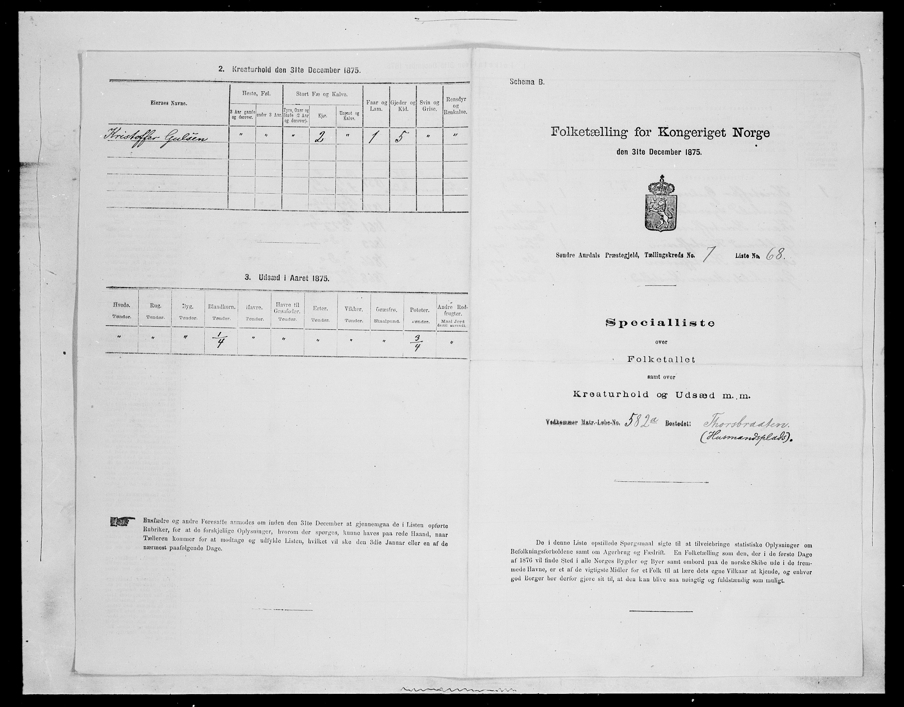 SAH, Folketelling 1875 for 0540P Sør-Aurdal prestegjeld, 1875, s. 1284