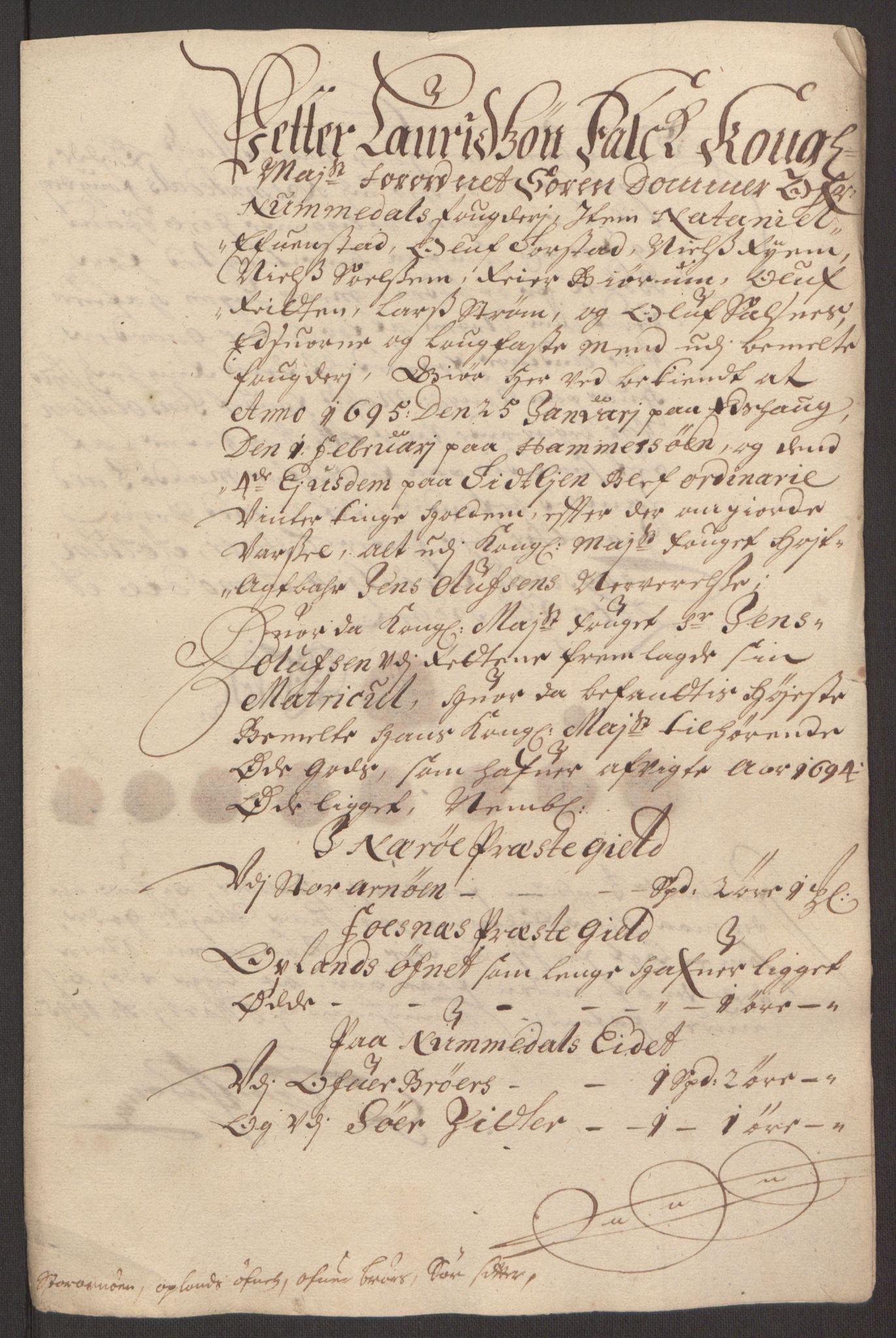 Rentekammeret inntil 1814, Reviderte regnskaper, Fogderegnskap, RA/EA-4092/R64/L4424: Fogderegnskap Namdal, 1692-1695, s. 429