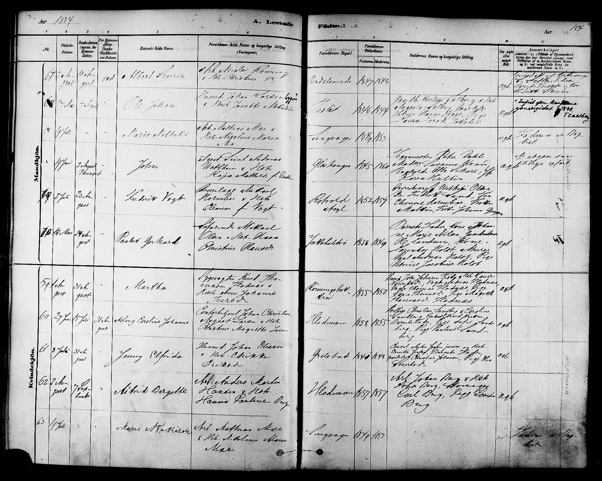 Ministerialprotokoller, klokkerbøker og fødselsregistre - Sør-Trøndelag, SAT/A-1456/606/L0294: Ministerialbok nr. 606A09, 1878-1886, s. 154