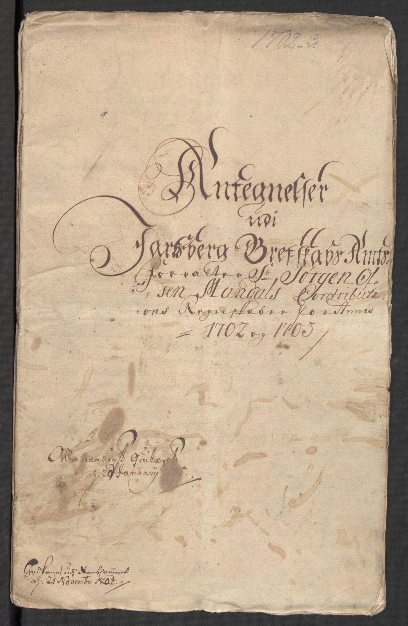 Rentekammeret inntil 1814, Reviderte regnskaper, Fogderegnskap, RA/EA-4092/R32/L1871: Fogderegnskap Jarlsberg grevskap, 1703-1705, s. 140