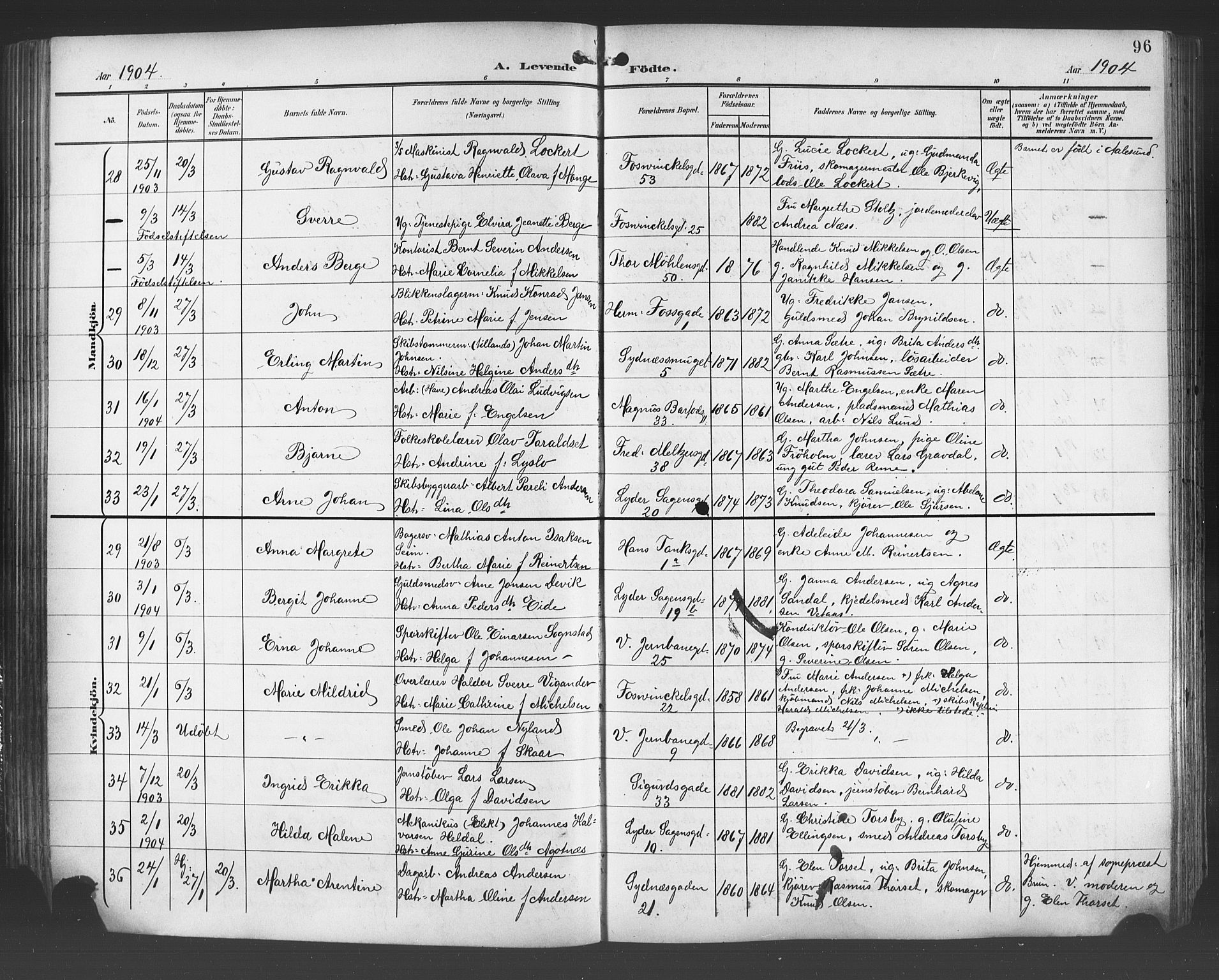 Johanneskirken sokneprestembete, AV/SAB-A-76001/H/Hab: Klokkerbok nr. A 2, 1900-1912, s. 96