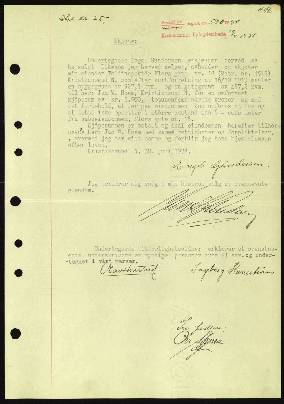 Kristiansund byfogd, AV/SAT-A-4587/A/27: Pantebok nr. 30, 1936-1941, Dagboknr: 590/1938