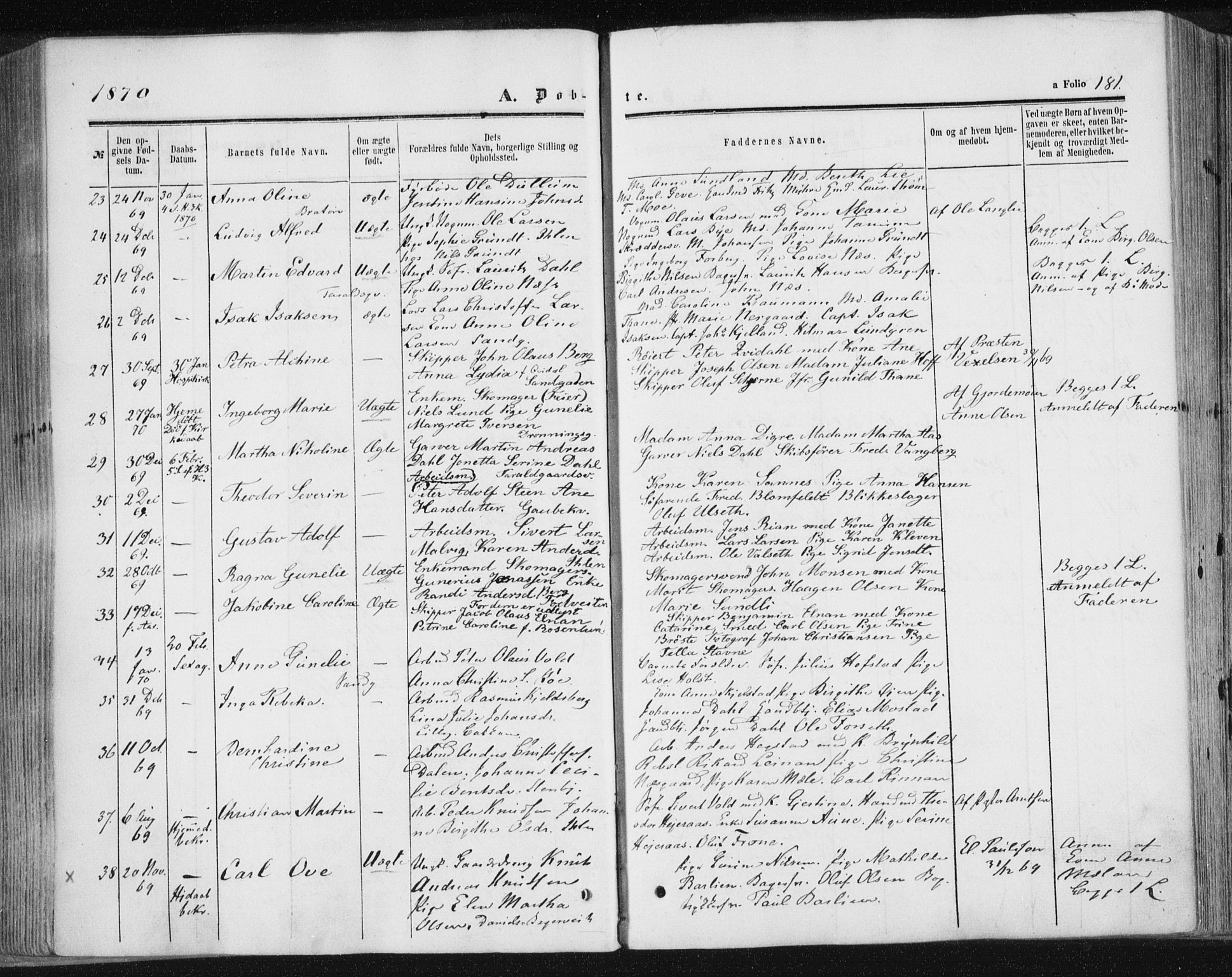 Ministerialprotokoller, klokkerbøker og fødselsregistre - Sør-Trøndelag, SAT/A-1456/602/L0115: Ministerialbok nr. 602A13, 1860-1872, s. 181