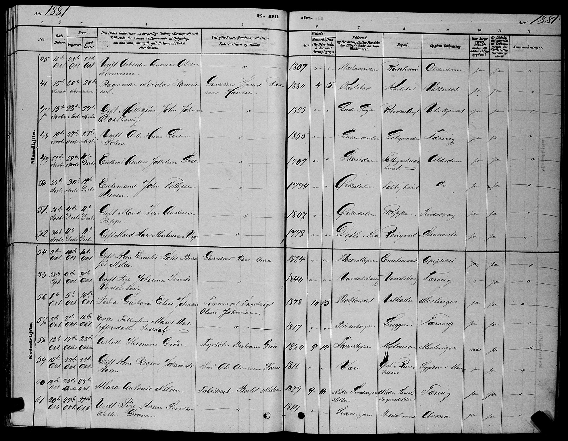 Ministerialprotokoller, klokkerbøker og fødselsregistre - Sør-Trøndelag, AV/SAT-A-1456/606/L0312: Klokkerbok nr. 606C08, 1878-1894