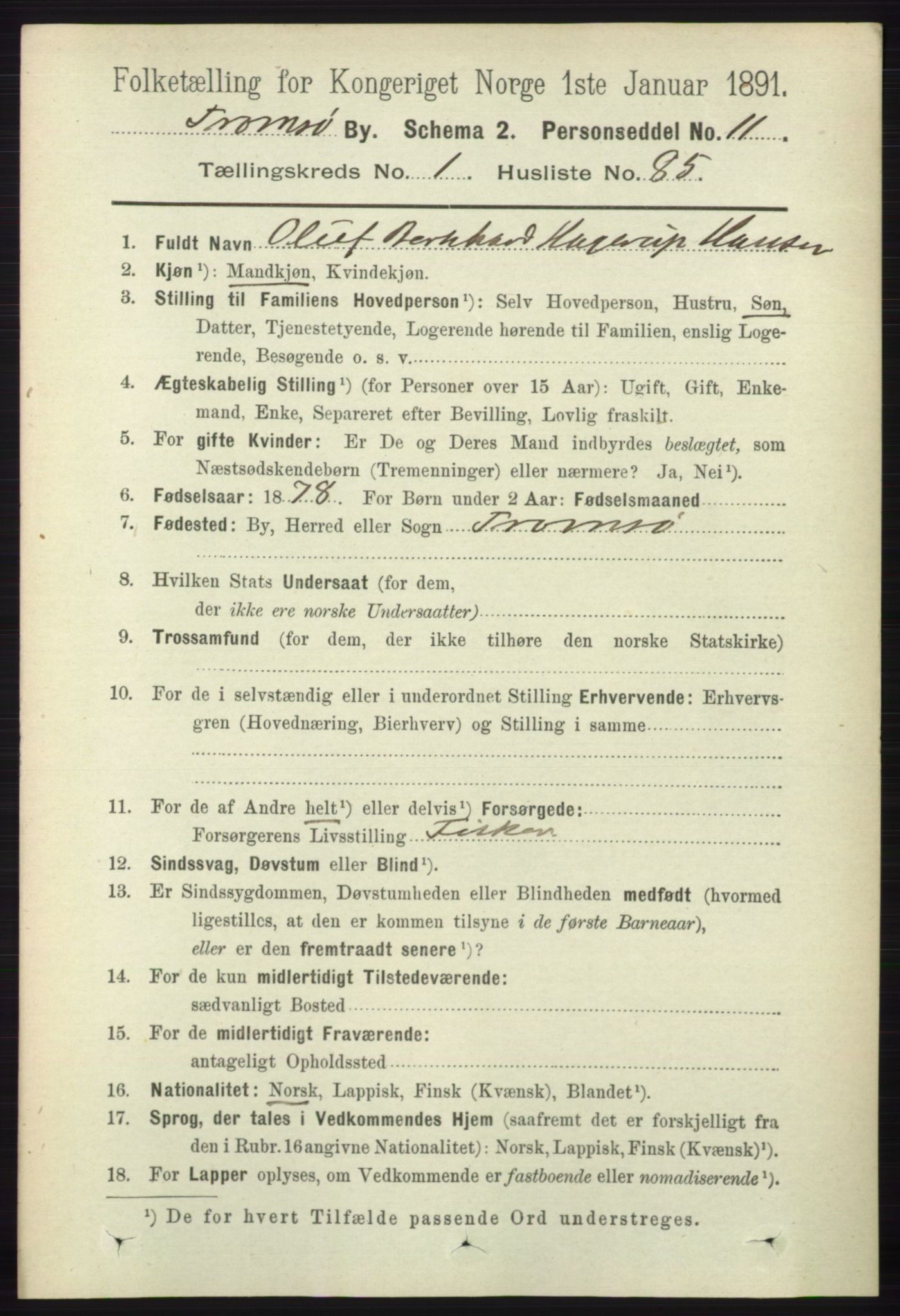 RA, Folketelling 1891 for 1902 Tromsø kjøpstad, 1891, s. 1157