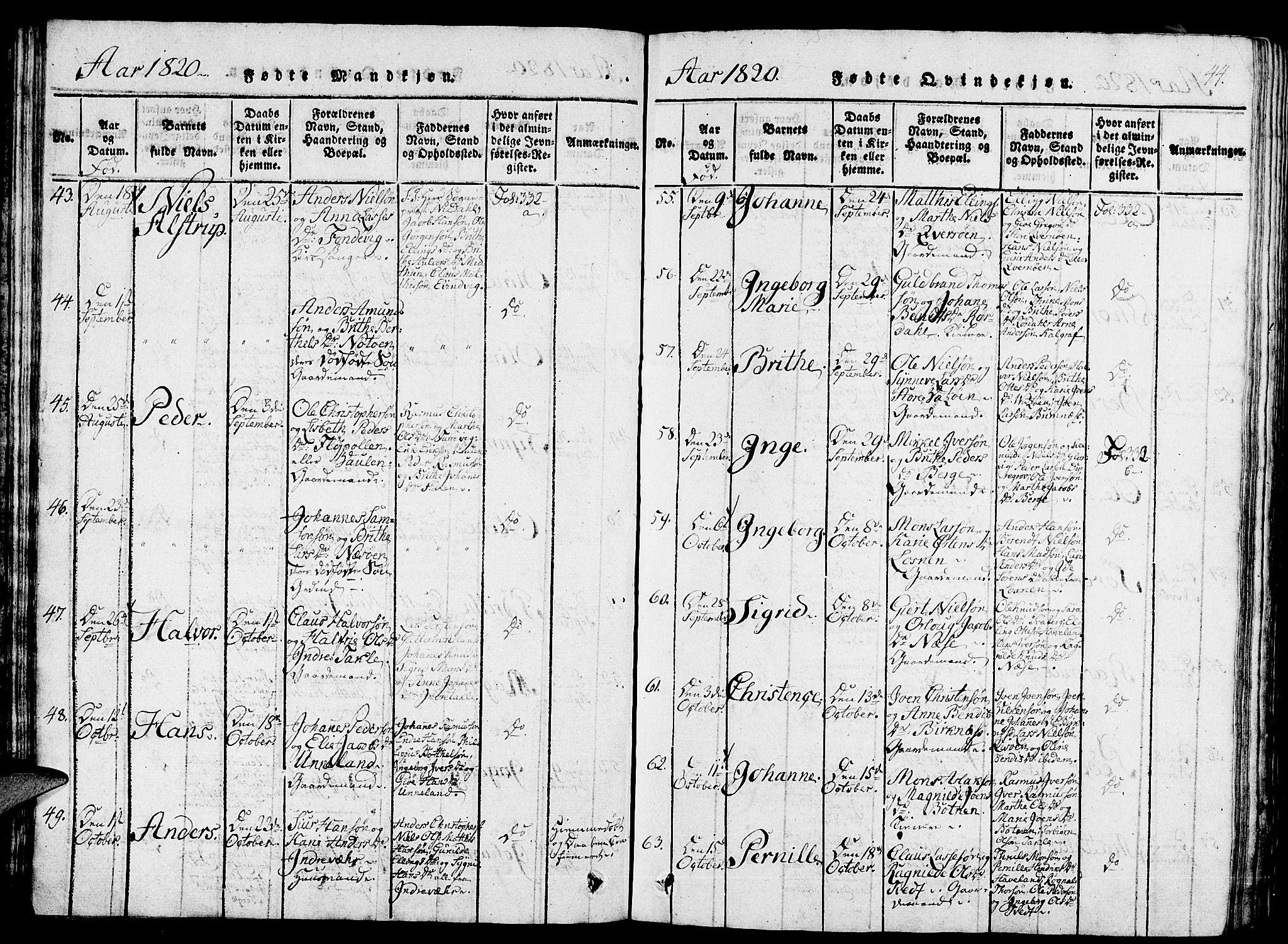 Gulen sokneprestembete, AV/SAB-A-80201/H/Haa/Haaa/L0018: Ministerialbok nr. A 18, 1816-1825, s. 44