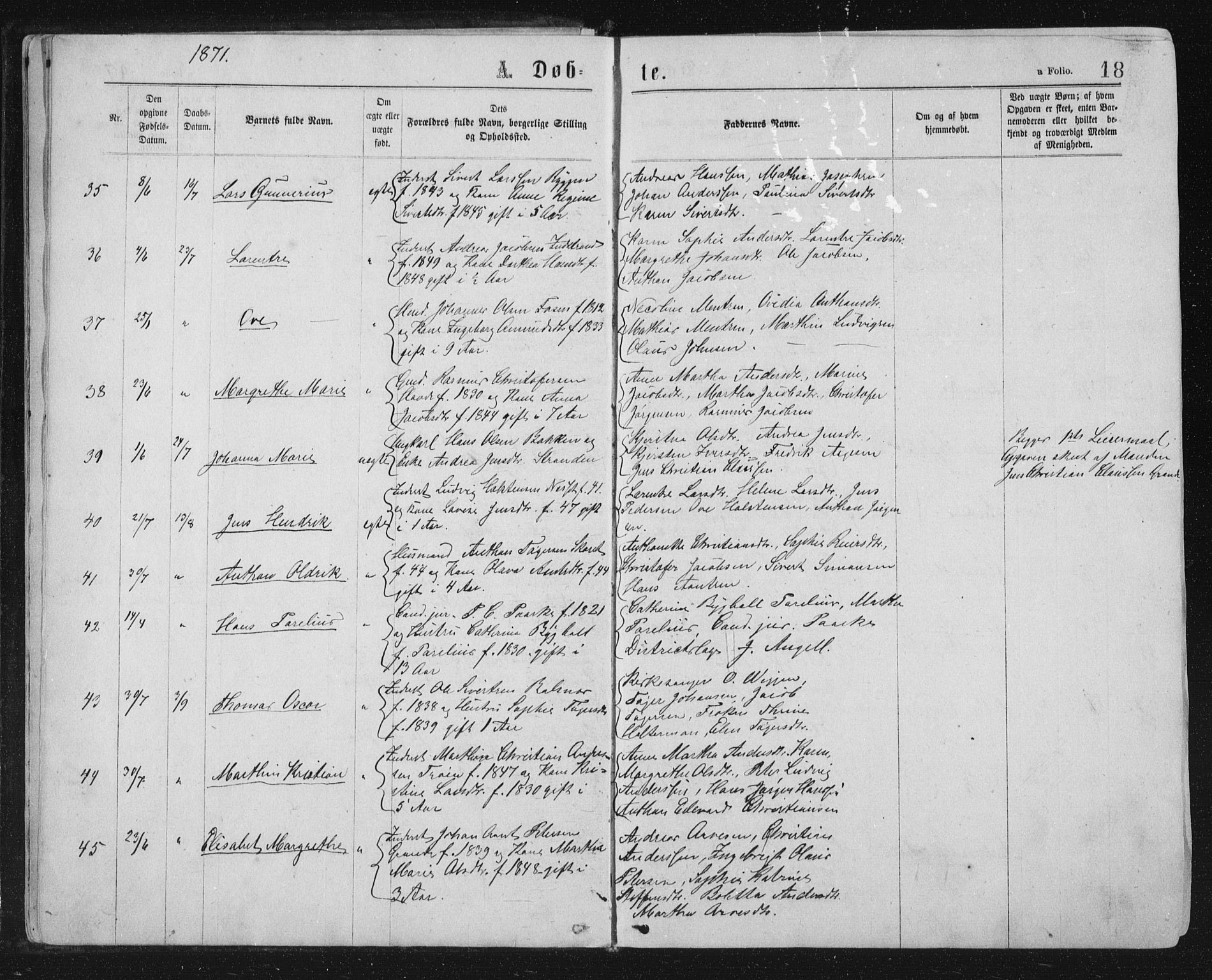 Ministerialprotokoller, klokkerbøker og fødselsregistre - Sør-Trøndelag, SAT/A-1456/659/L0745: Klokkerbok nr. 659C02, 1869-1892, s. 18
