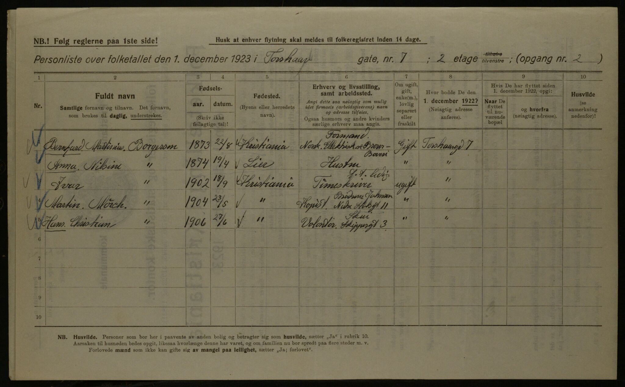 OBA, Kommunal folketelling 1.12.1923 for Kristiania, 1923, s. 126436