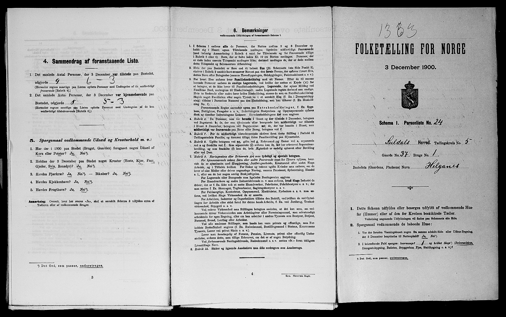 SAST, Folketelling 1900 for 1134 Suldal herred, 1900, s. 460