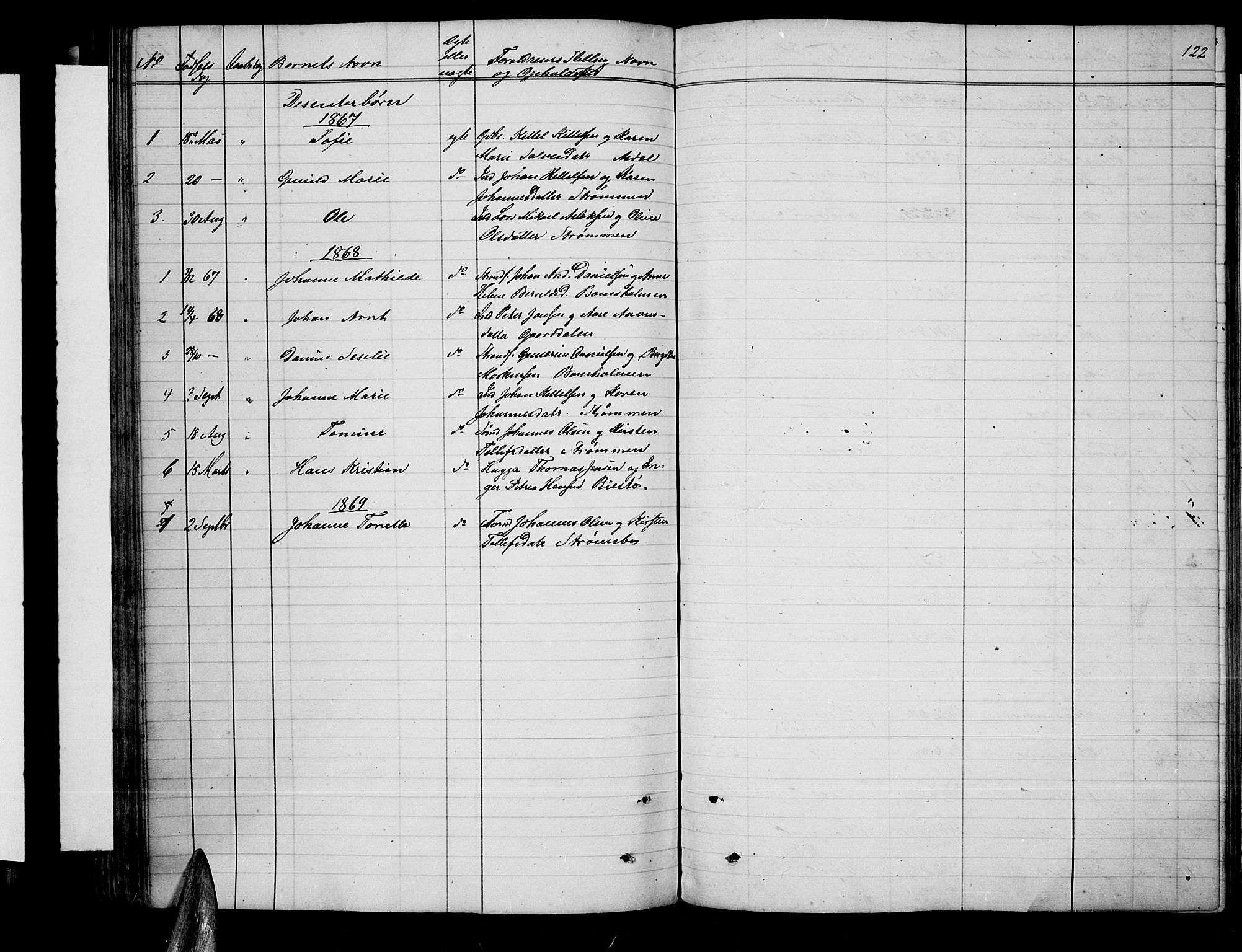 Øyestad sokneprestkontor, AV/SAK-1111-0049/F/Fb/L0007: Klokkerbok nr. B 7, 1854-1872, s. 122